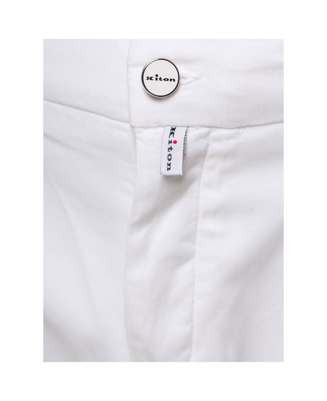 Kiton White Slim Trousers With Elasticated Waistband In Stretch Lyocell Man - White