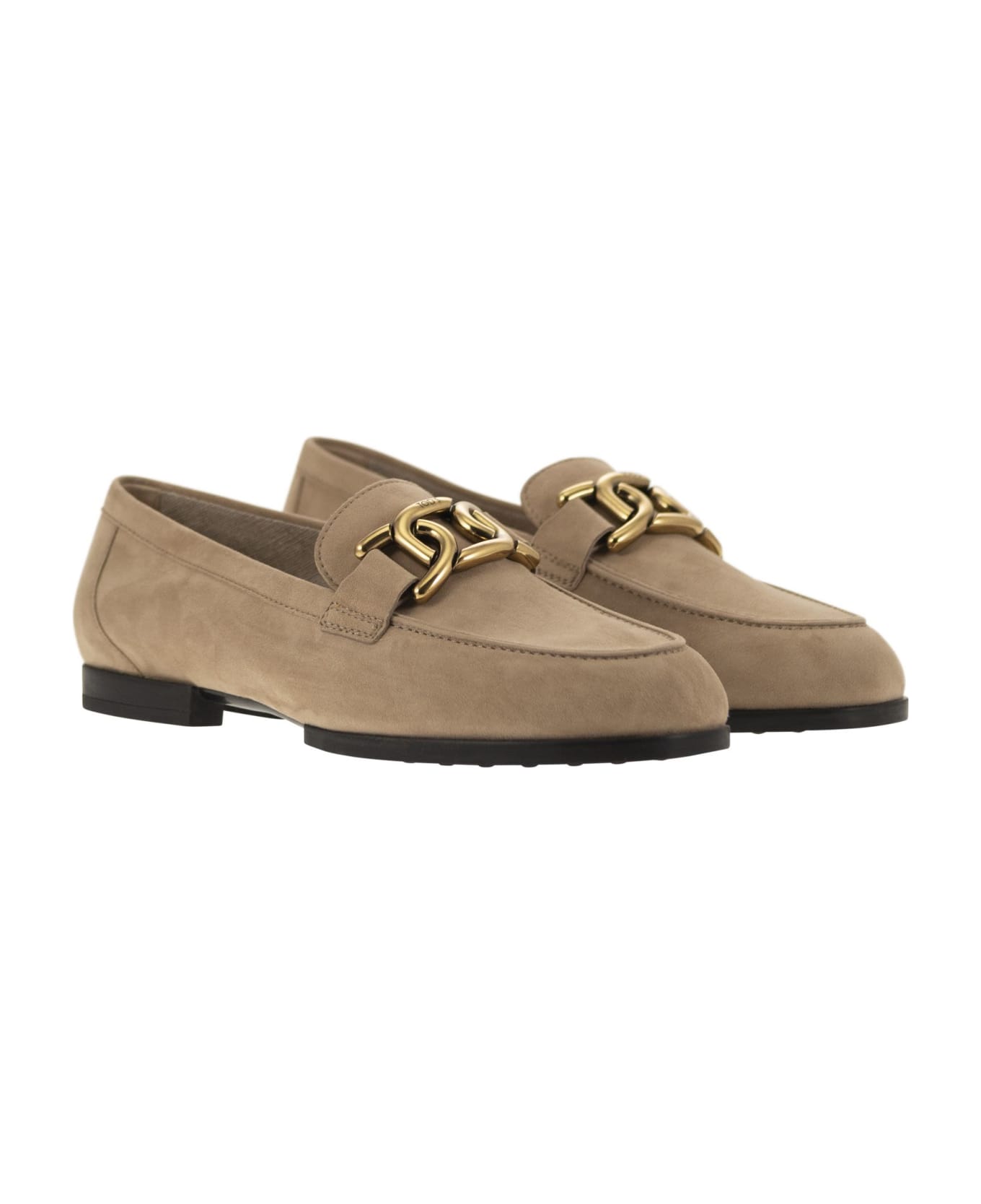 Tod's Moccasin In Nubuck With Metal Chain - Beige