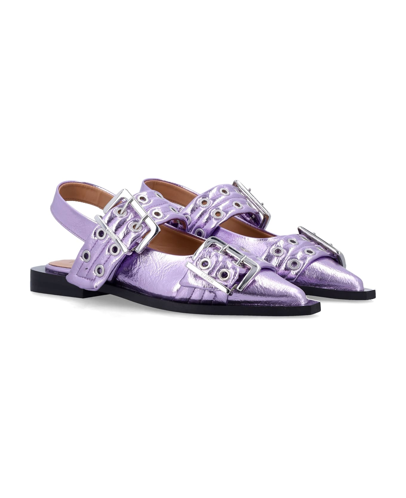 Ganni Metallic Feminine Buckle Ballerinas - Lavander