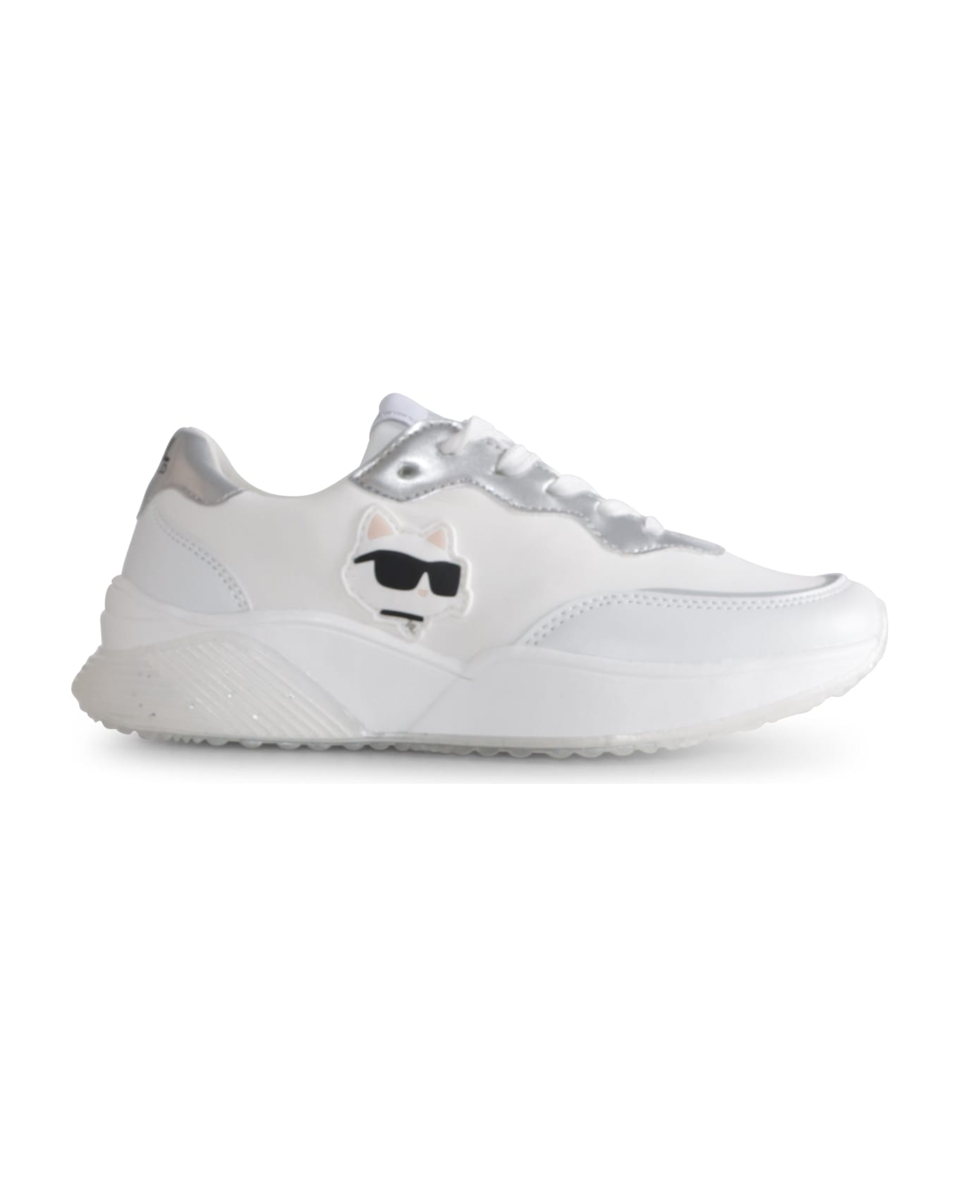 Karl Lagerfeld Kids White Sneakers For Girl With Choupette - White