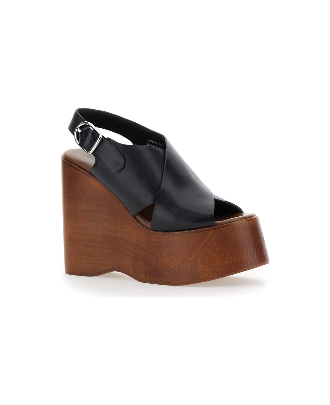 Jeffrey Campbell 
fiddle
 Black Wedges With Criss-crossed Band And Adjustable Buckle Closure In Leather Woman - Black