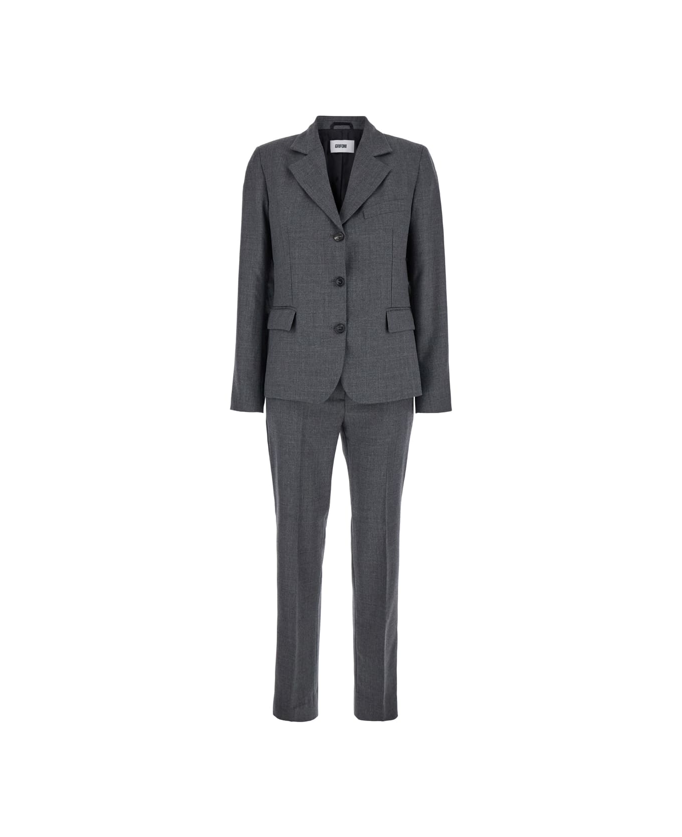 Mauro Grifoni Grey Single-breasted Suit With Notched Revers In Wool Blend Stretch Woman - Grey