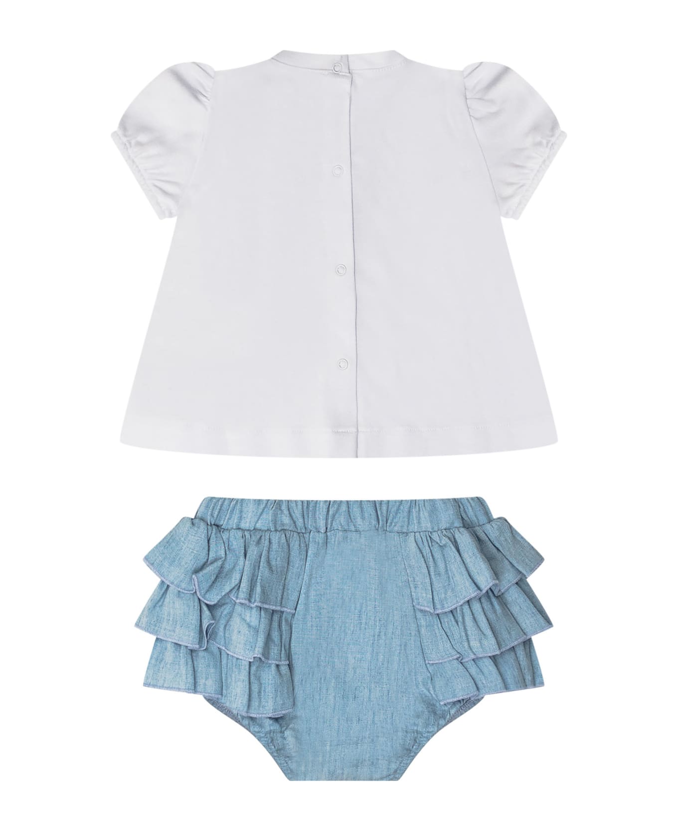 Monnalisa T-shirt And Coulotte Set - BIANCO-INDACO