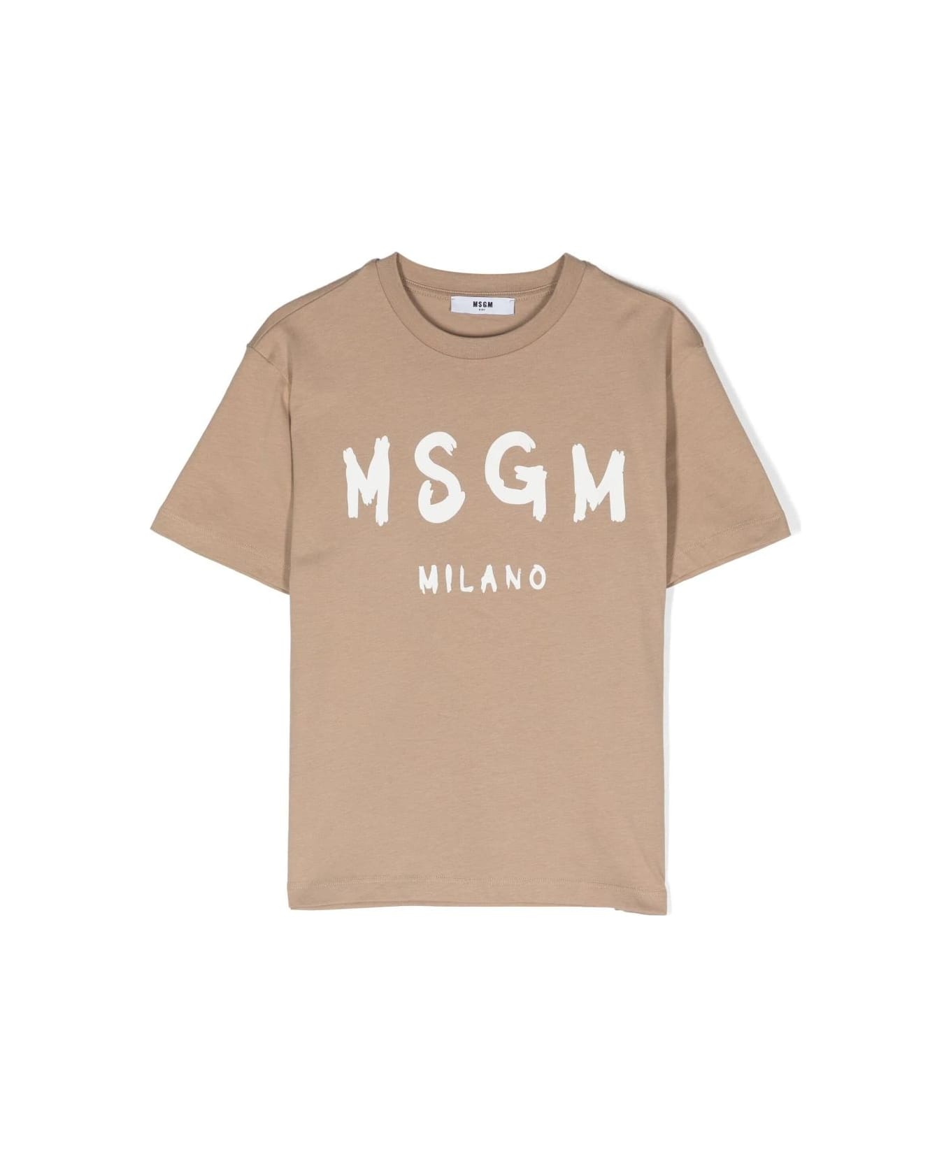 MSGM Beige T-shirt With Brushed Logo - Beige