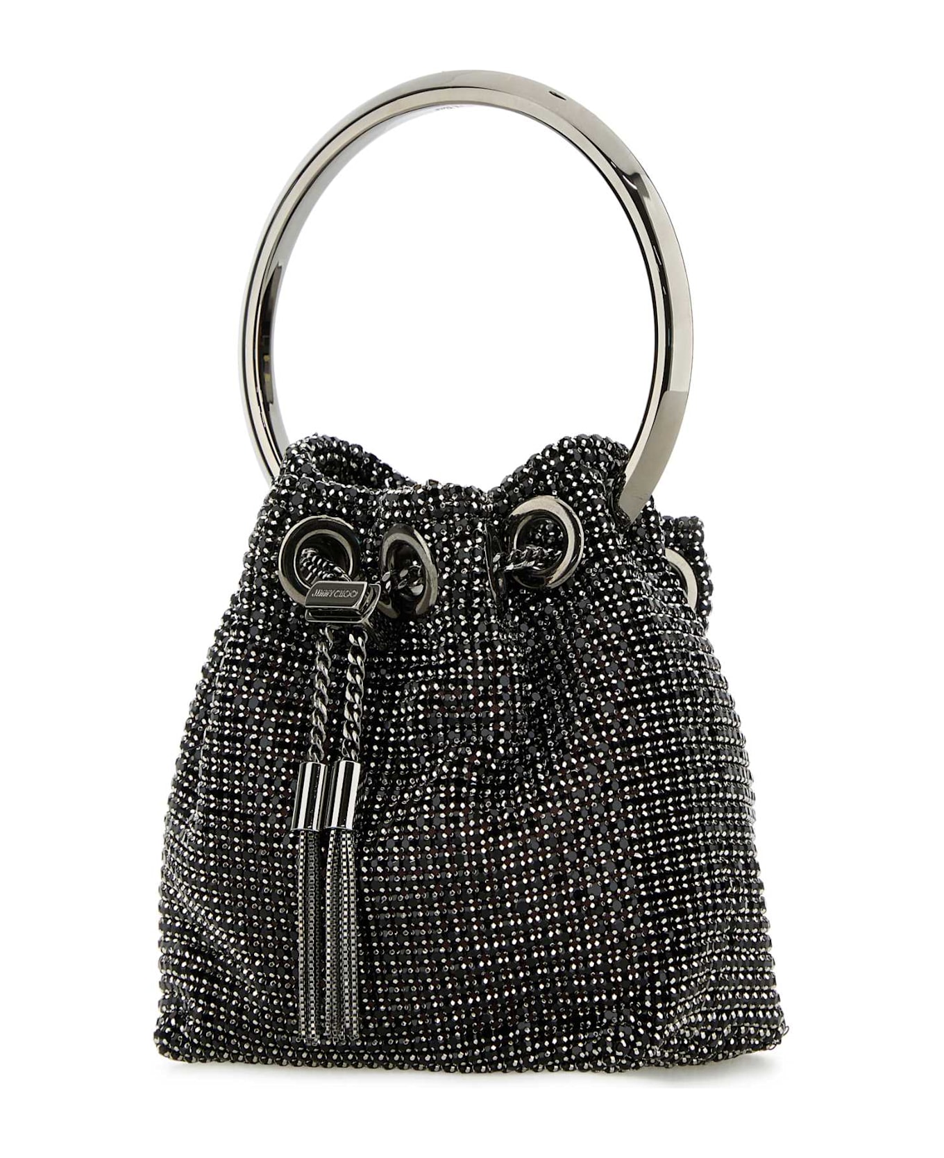 Jimmy Choo Embellished Fabric Micro Bon Bon Bucket Bag - BLACK