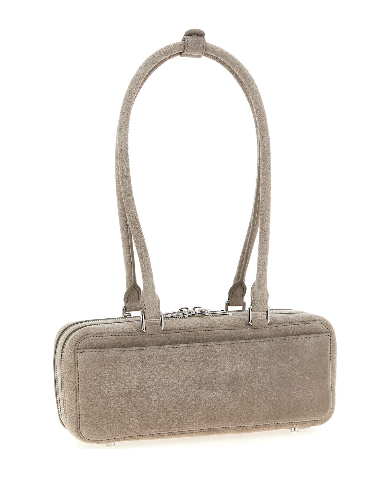 self-portrait 
tan Suede Baguette With Charm
 Shoulder Bag - Grey