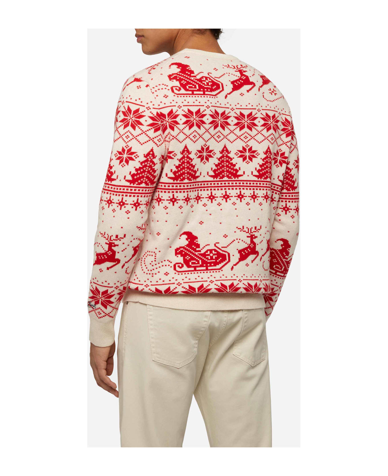 MC2 Saint Barth Red Sweater Heron With Fair Isle And Dear Santa Jacquard - WHITE