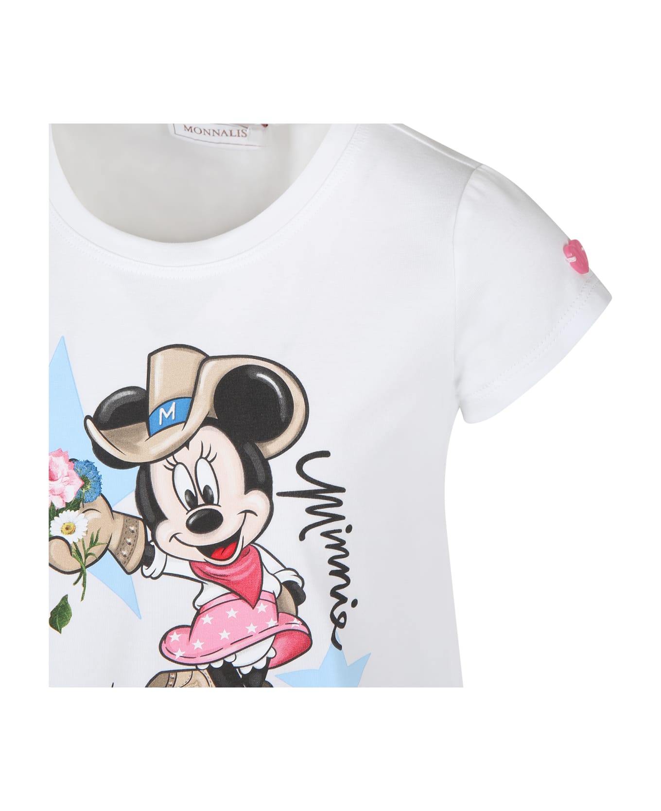 Monnalisa White Dress For Girl With Minnie Print - PINK
