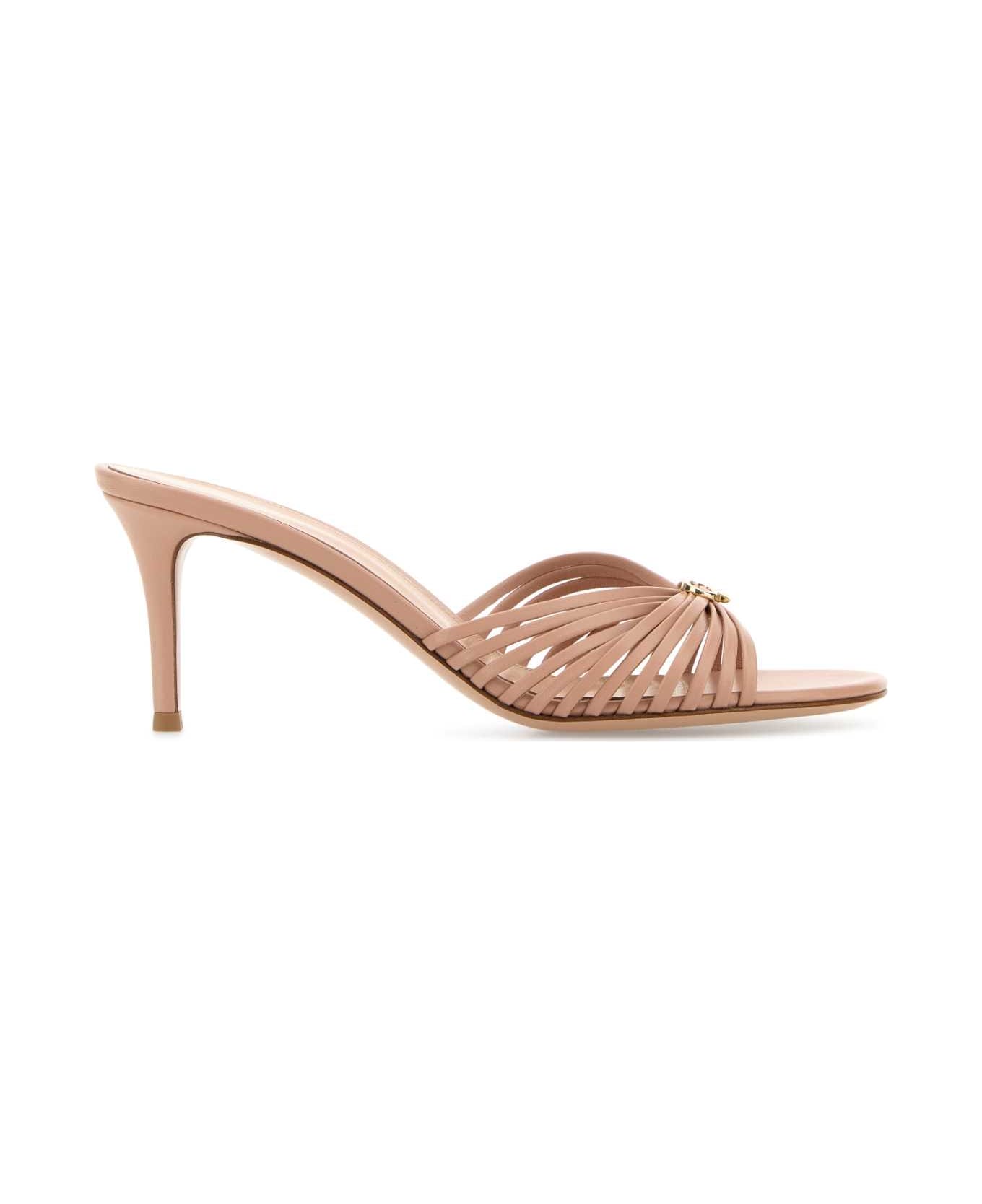 Gianvito Rossi Pink Leather Vyna Mules - PEACH