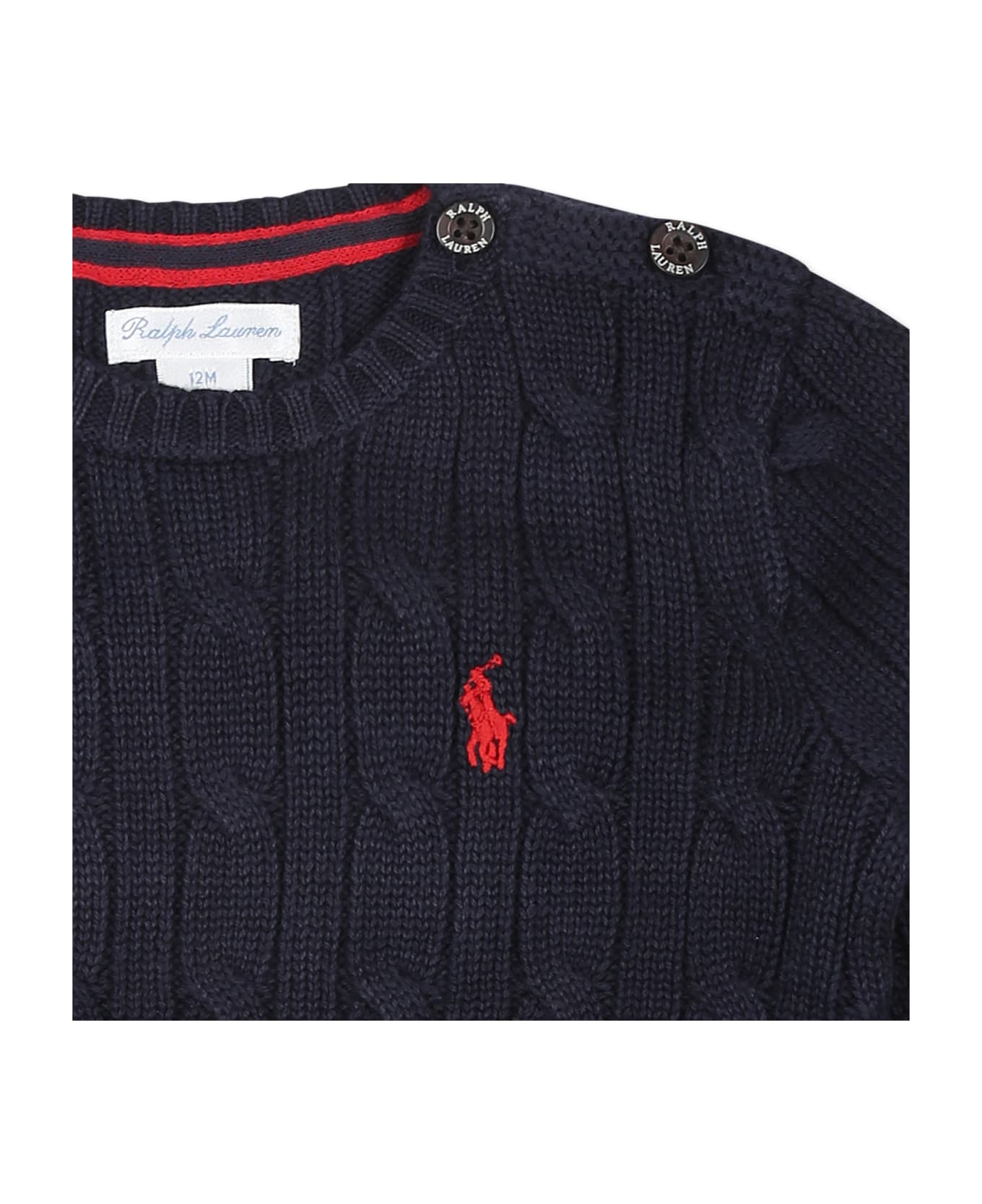 Ralph Lauren Blue Sweater For Baby Boy With Horse - Blue