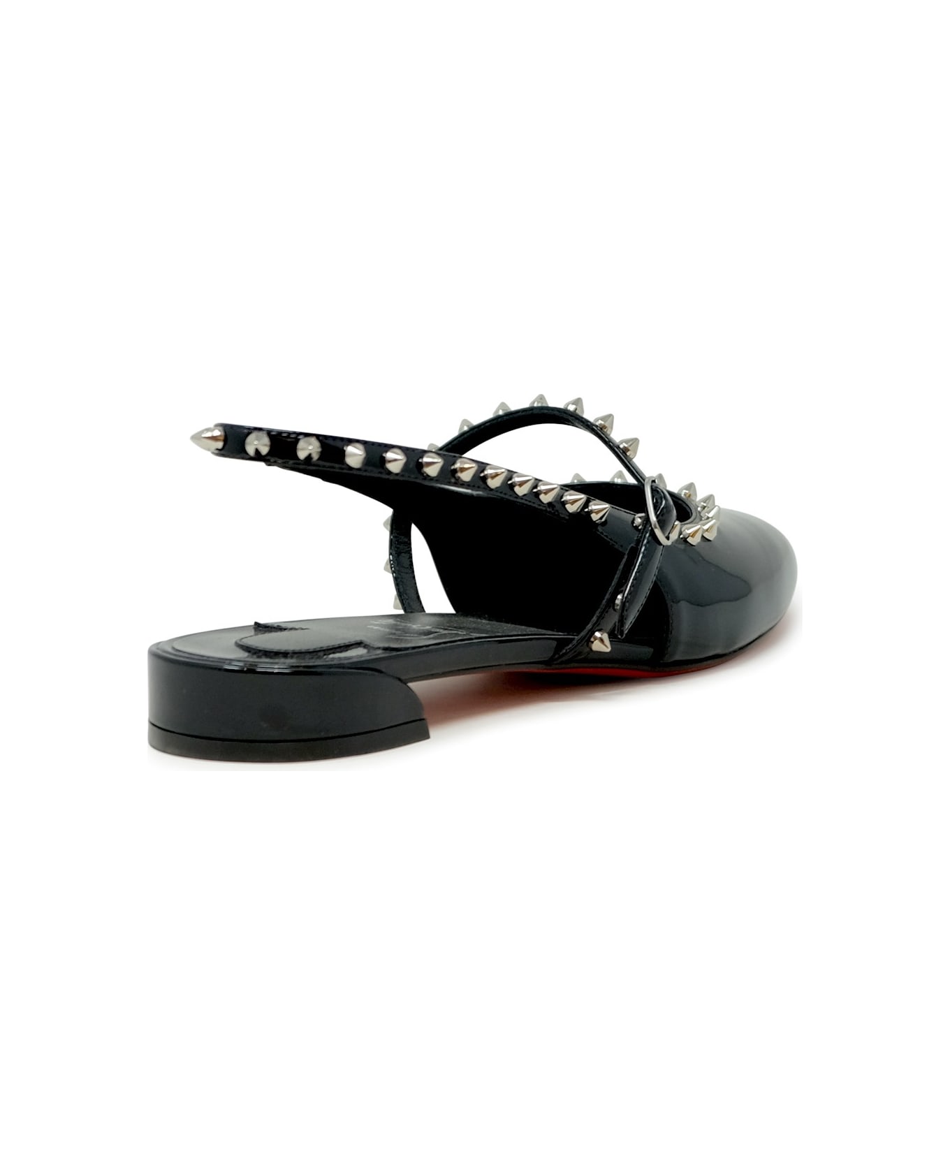 Christian Louboutin Black Patent Leather Sweet Janispikes Flat Ballerinas - BLACK