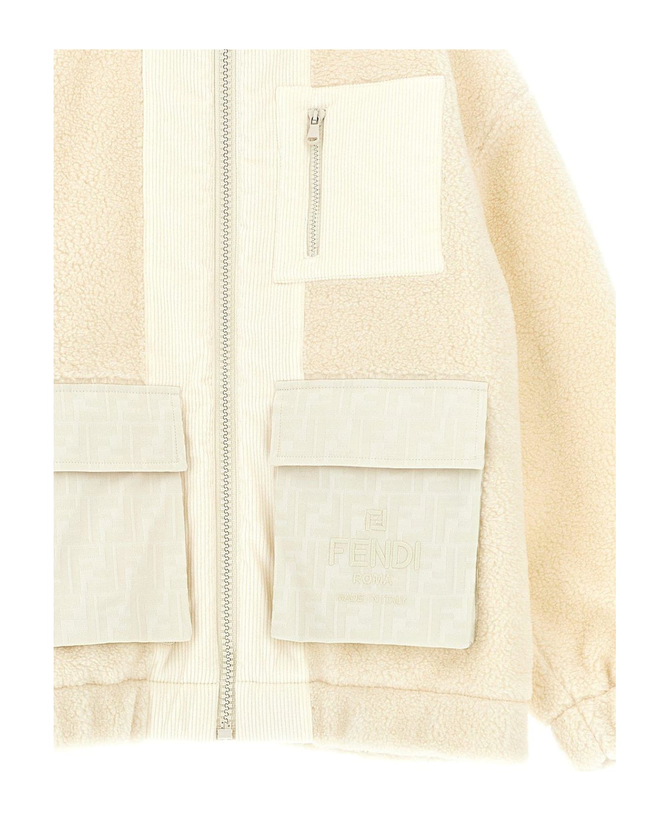 Fendi Hooded Zip-up Fleece Jacket - Bianco