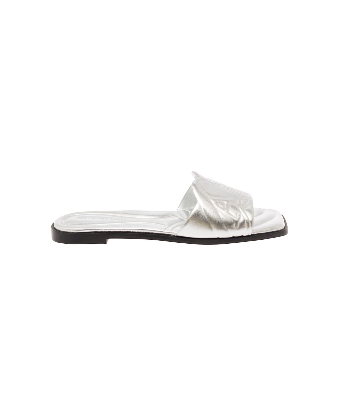Alexander McQueen Metallic Flat Sandals With Embossed Motif In Metallic Leather Woman - Metallic