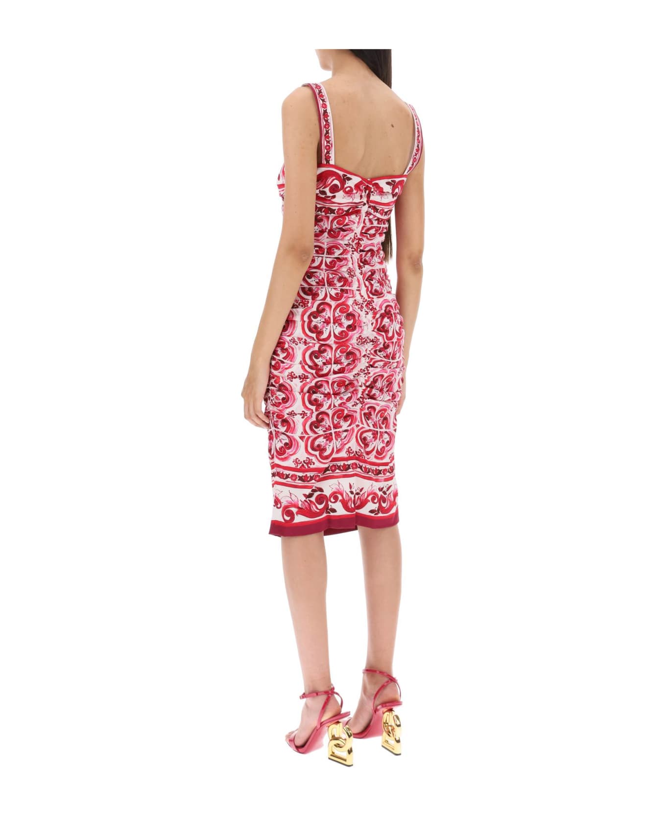 Dolce & Gabbana Majolica Print Silk Dress - Tris Maioliche Fuxia