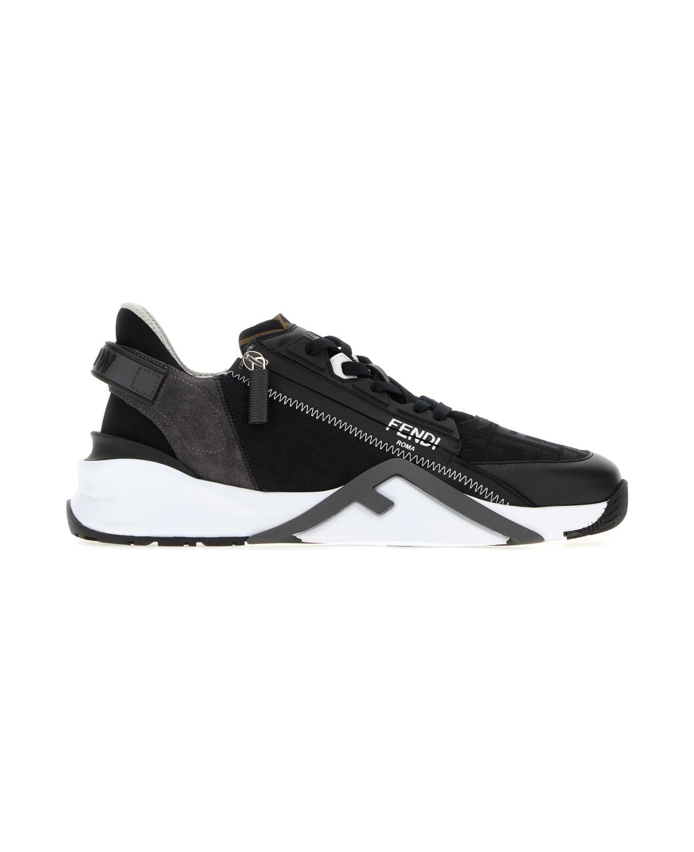 Fendi Black Jacquard Fendi Flow Sneakers - BLACK AND WHITE