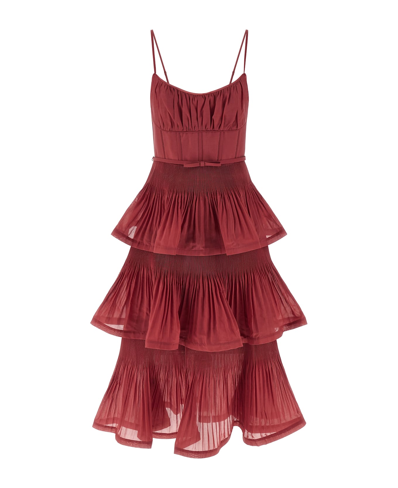 Zimmermann 
pleated Tiered Midi
 Dress - Pink