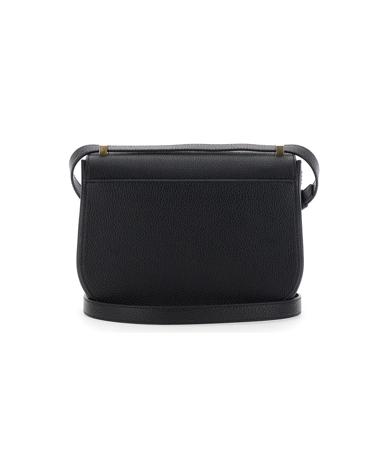 Ferragamo Black Crossbody Bag With Double Gancini Plaque On The Front In Grained Leather Woman - Black