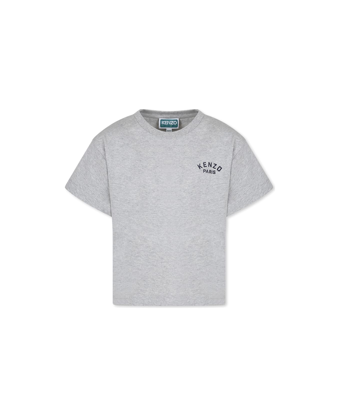 Kenzo Kids Grey T-shirt For Boy With Kenzo Seigaiha Print - Grey