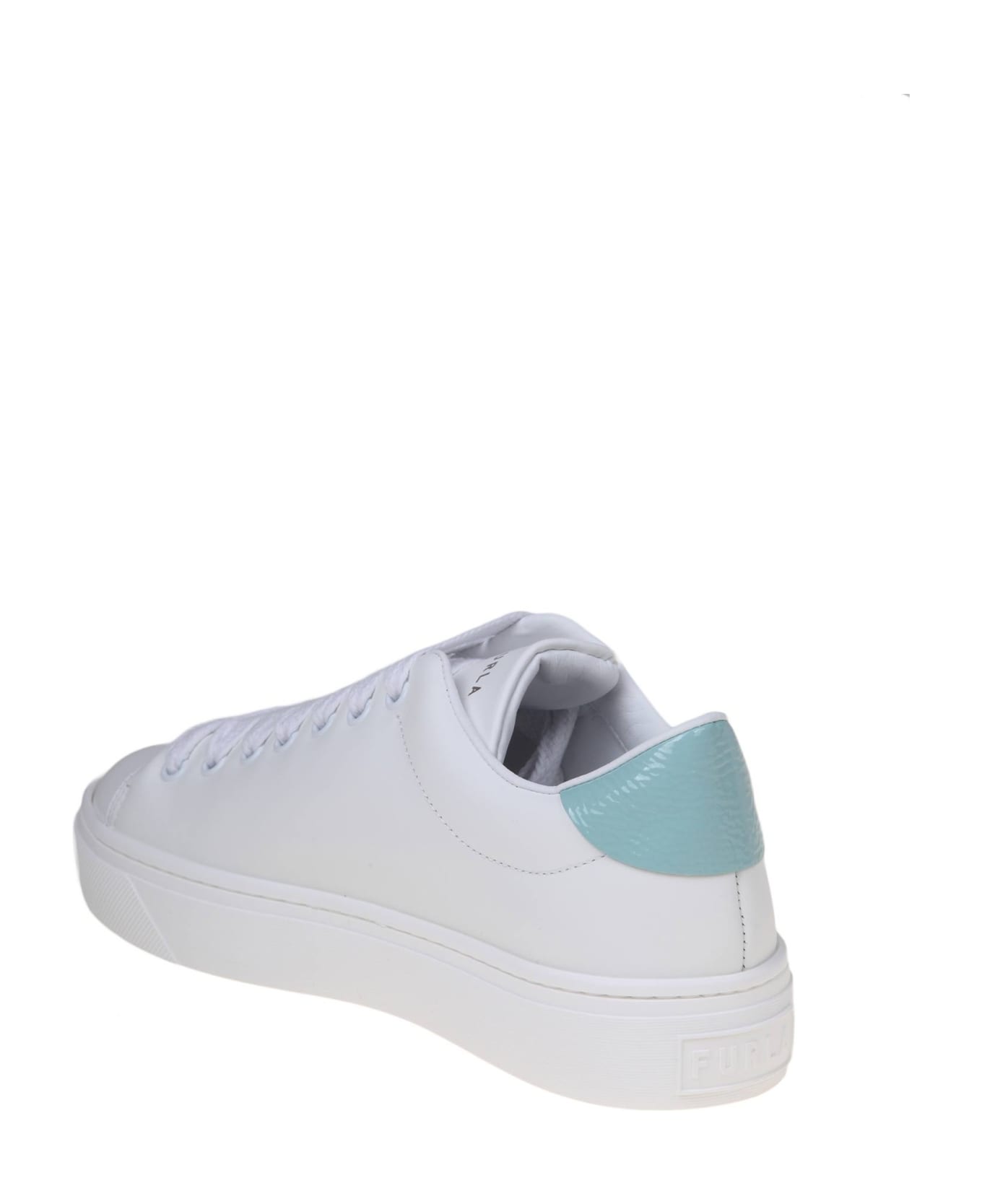 Furla Joy Lace Up Sneakers In White Leather - TALC/VERGOLD