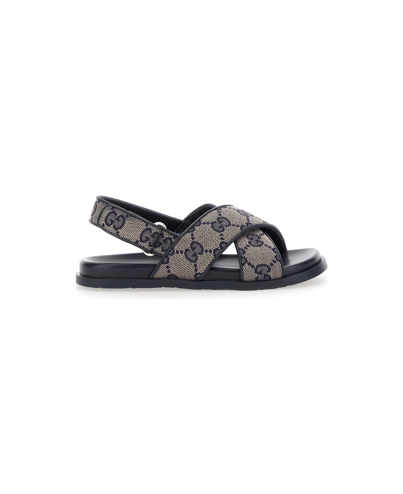 Gucci Blue Sandals With All-over Gg Motif And Logo On The Insole In Fabric Blend Girl - Blu