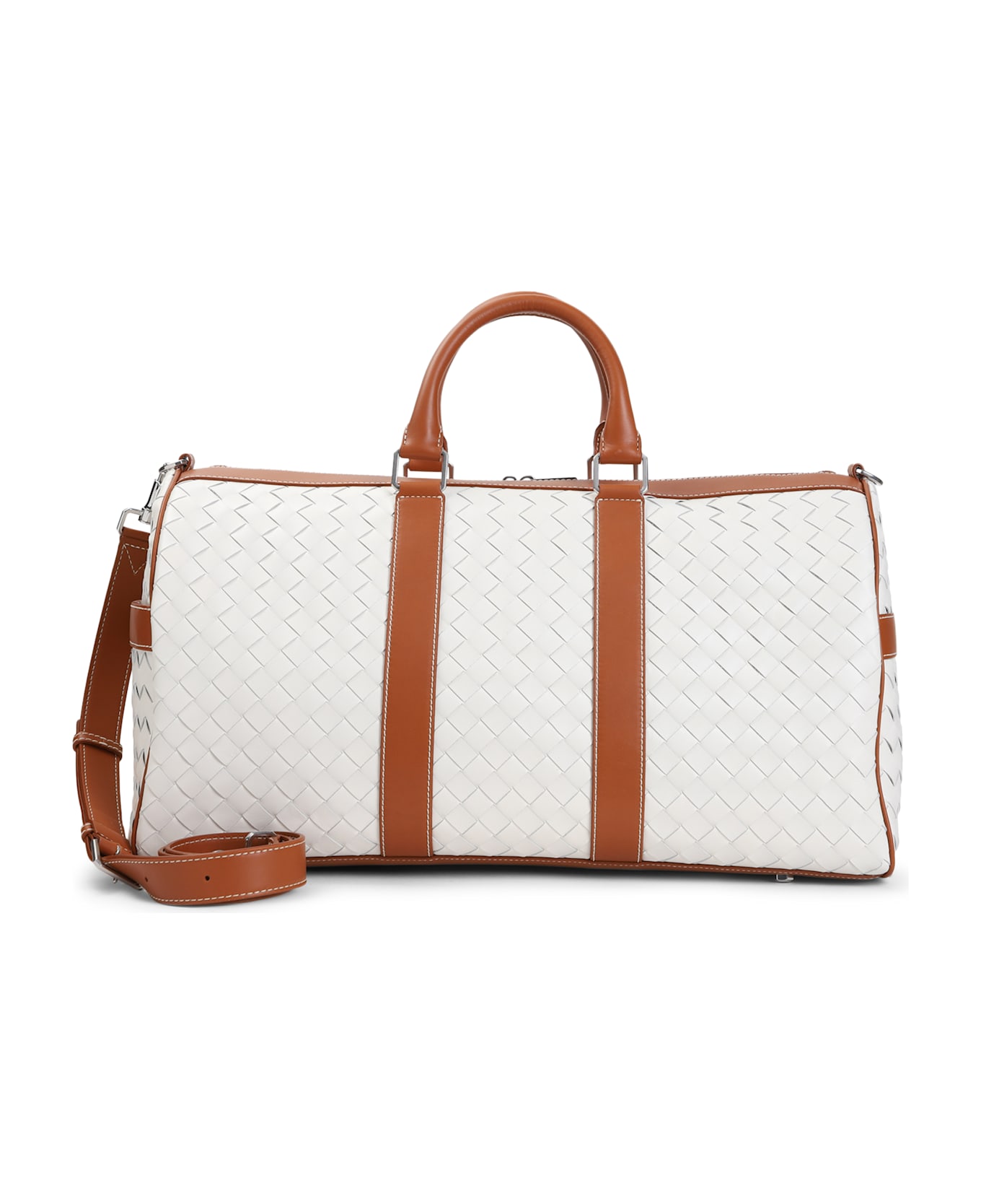 Bottega Veneta Medium Classic Intrecciato Duffle Bag - White Light Beige