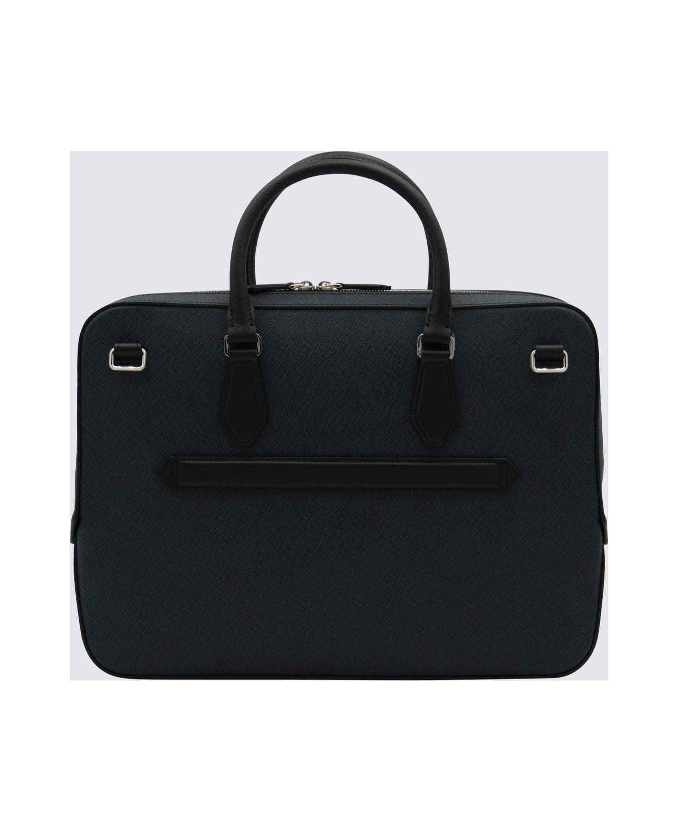 Montblanc Dark Blue Leather Top Handle Bag - TWEED BLUE