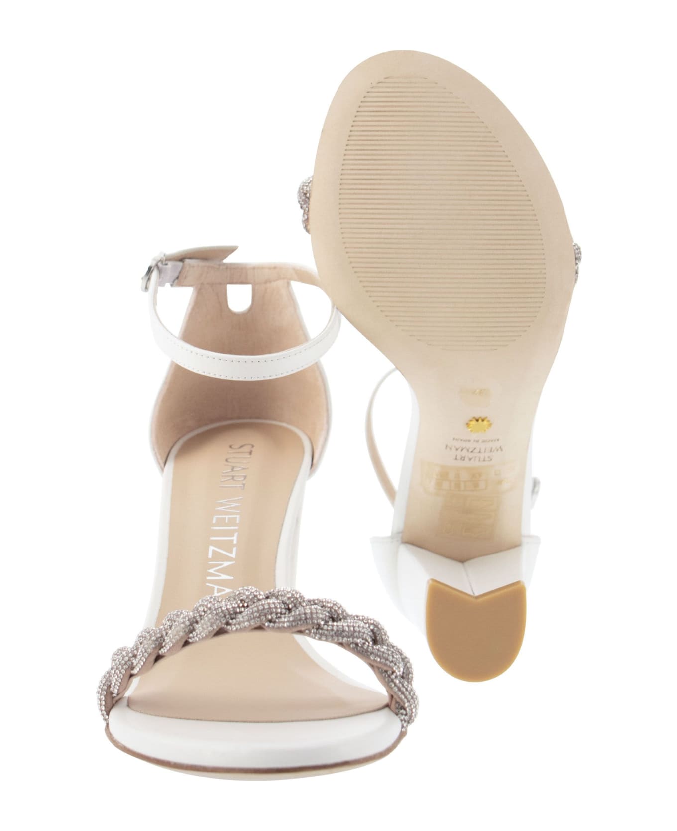 Stuart Weitzman Nearlynude Highshine - Open Sandal With Jewel - White