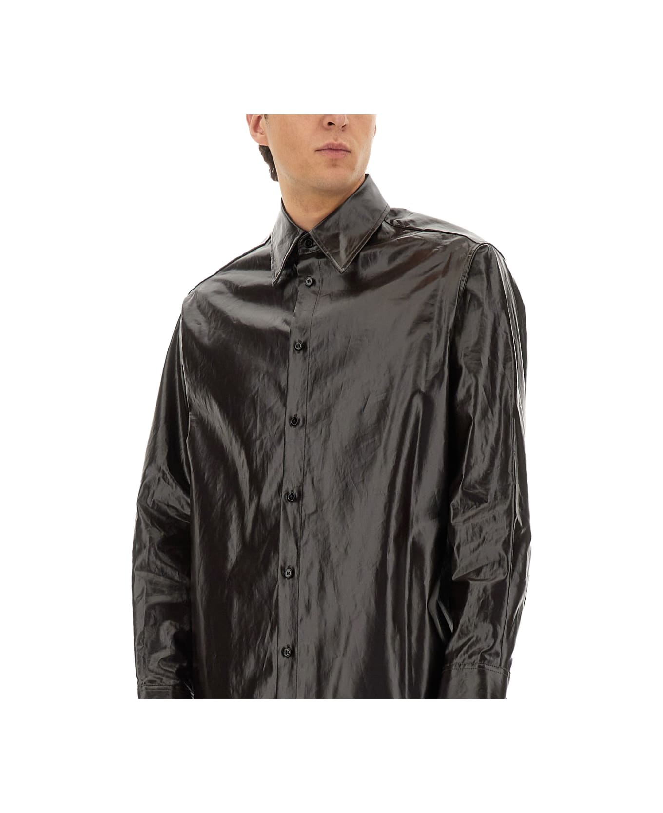 MM6 Maison Margiela Shiny Linen Shirt - BROWN