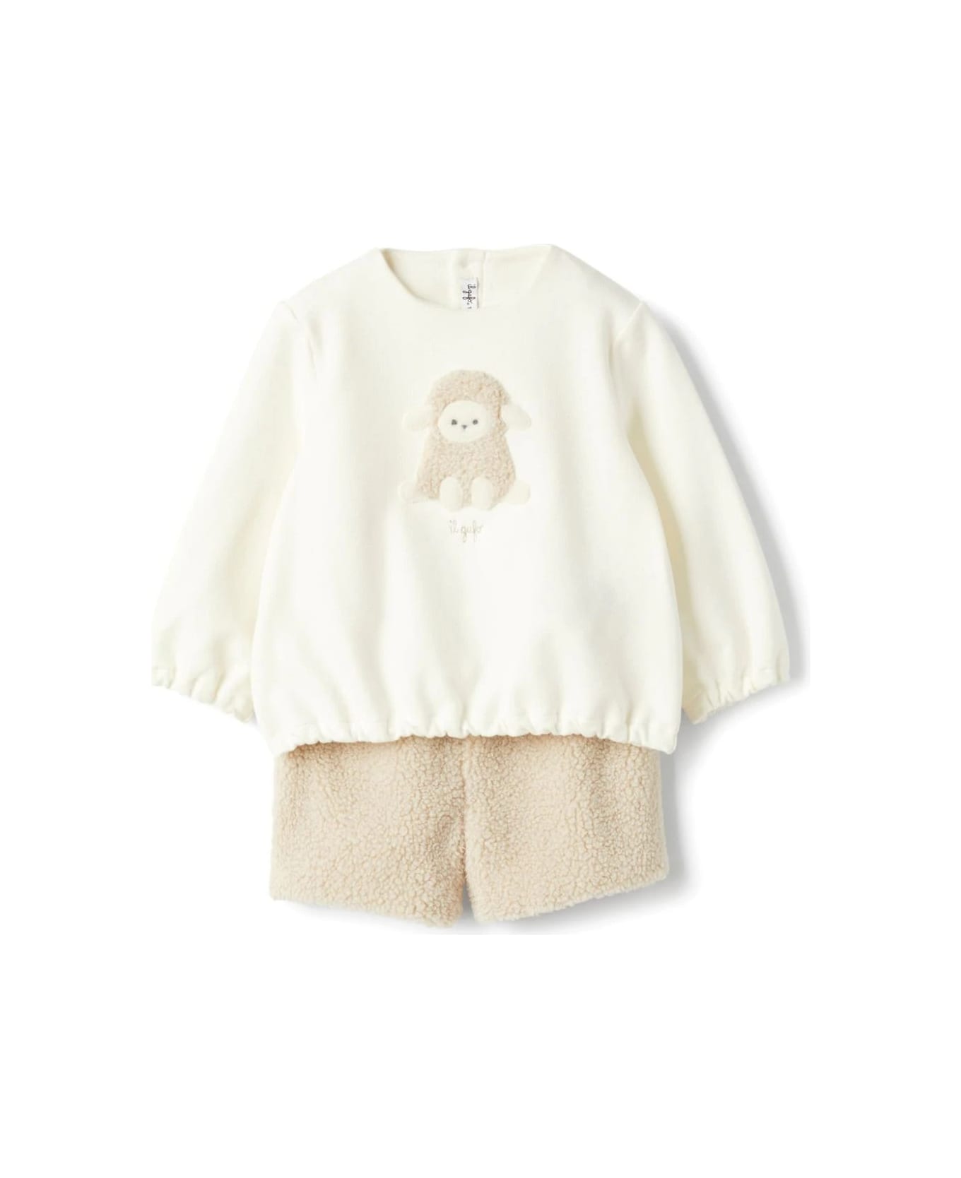 Il Gufo Cotton Fleece And Curly Fabric Set In White - White