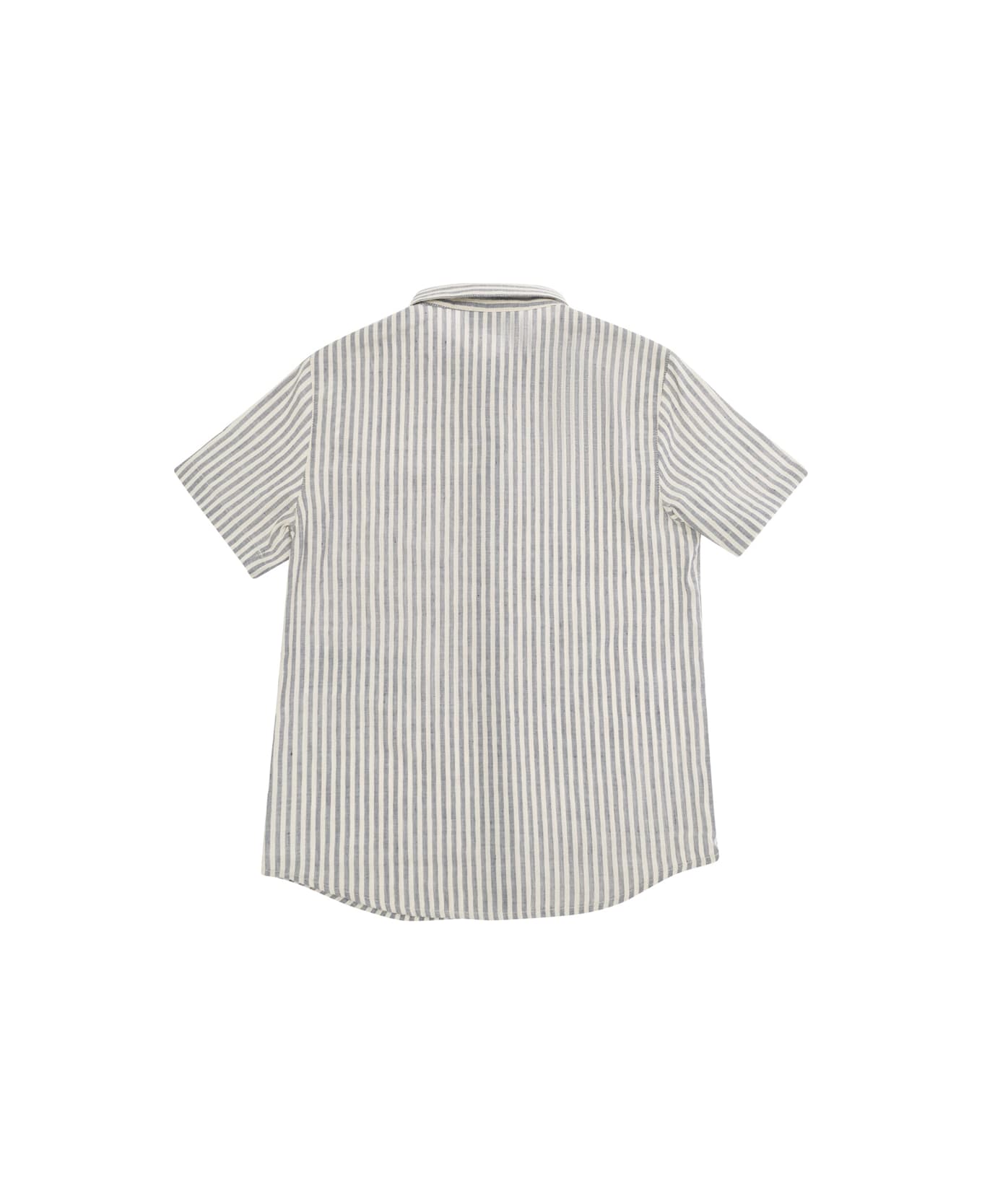 Emporio Armani Grey And White Stripe Shirt With Logo Embroidery In Cotton And Linen Boy - Multicolor