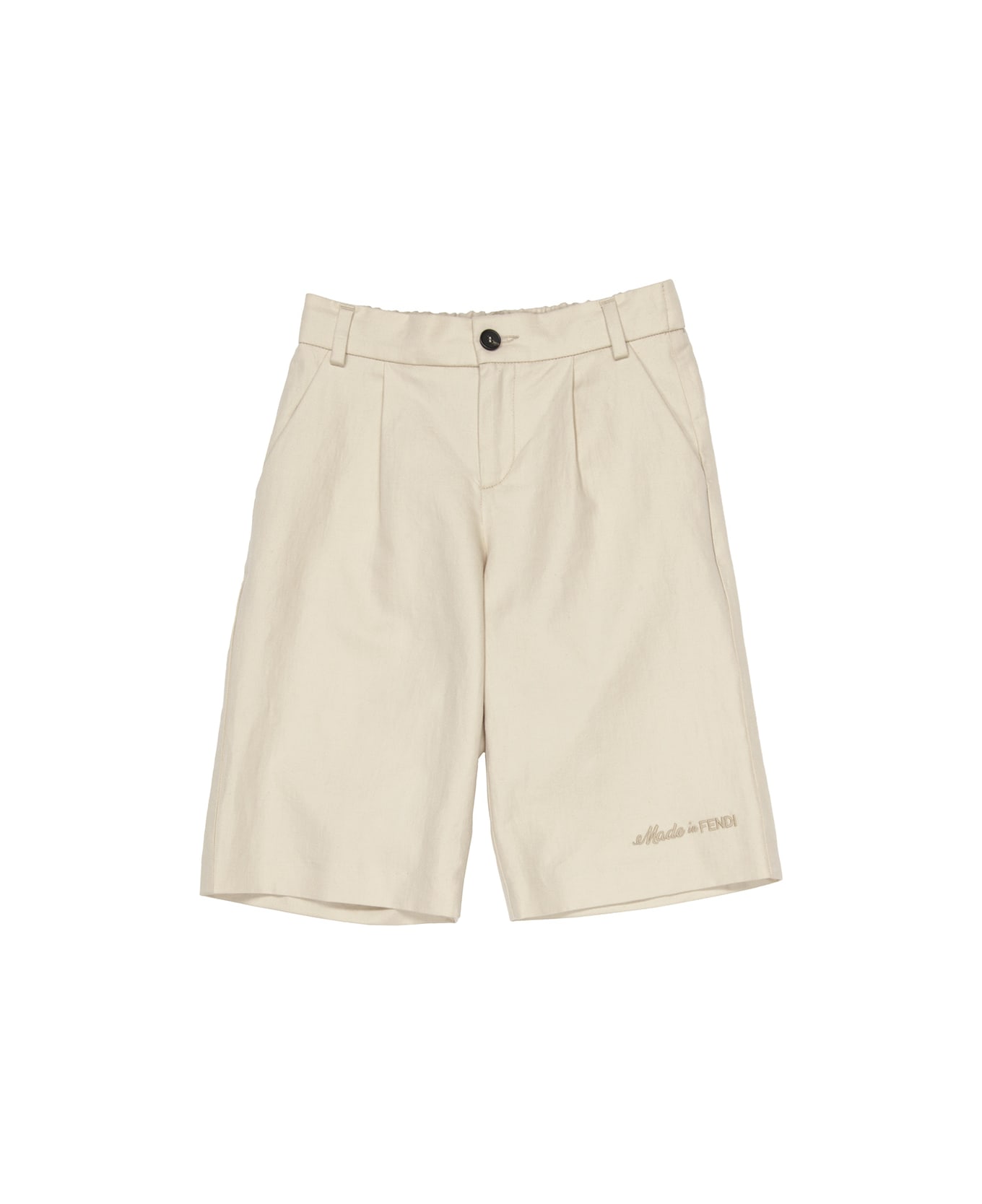 Fendi Beige Linen And Cotton Bermuda Shorts With Embroidery - Brown