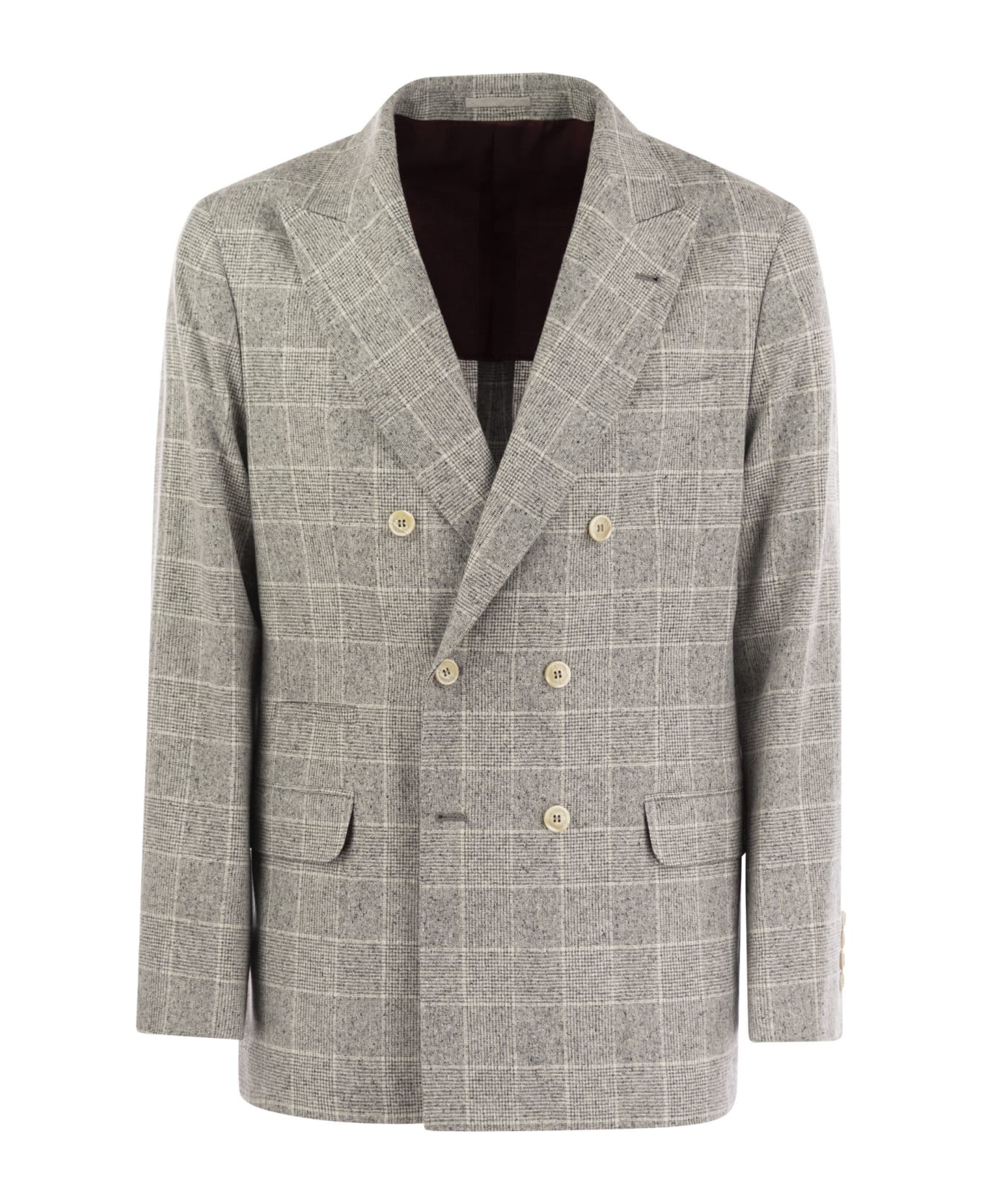 Brunello Cucinelli One-and-a-half-breasted Deconstructed Jacket In Prince Of Wales - Pearl