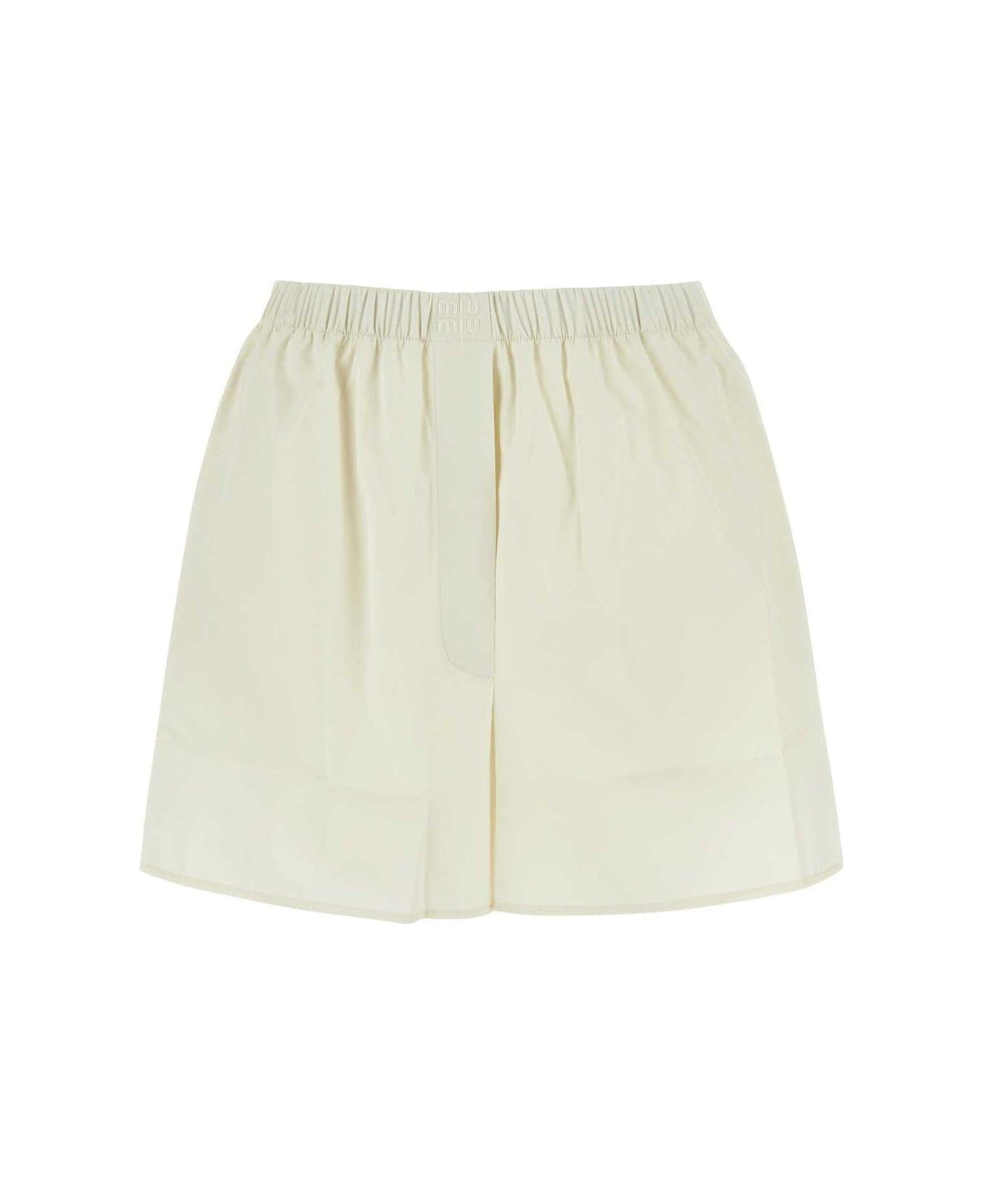 Miu Miu Logo Embroidered Elastic Waist Shorts - WHITE