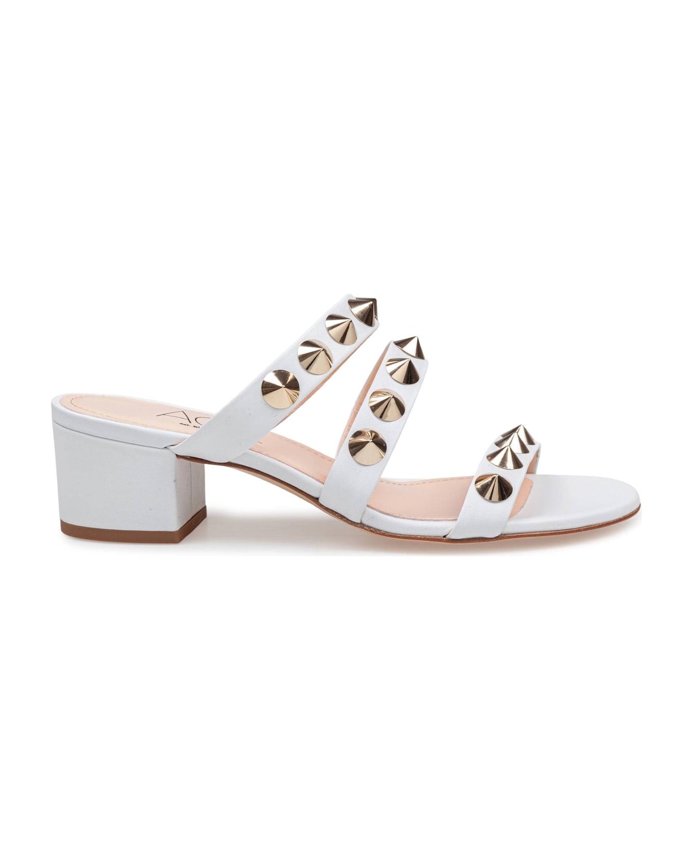 AGL Lala Spike Sandal In Leather With Applied Studs - White