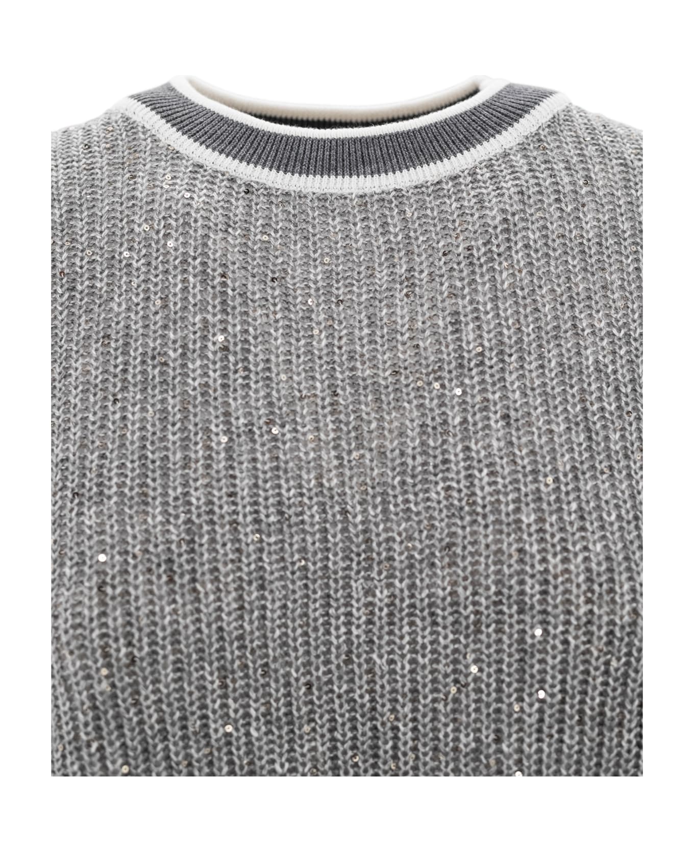 Brunello Cucinelli Contrasting-border Knitted Top - Grey