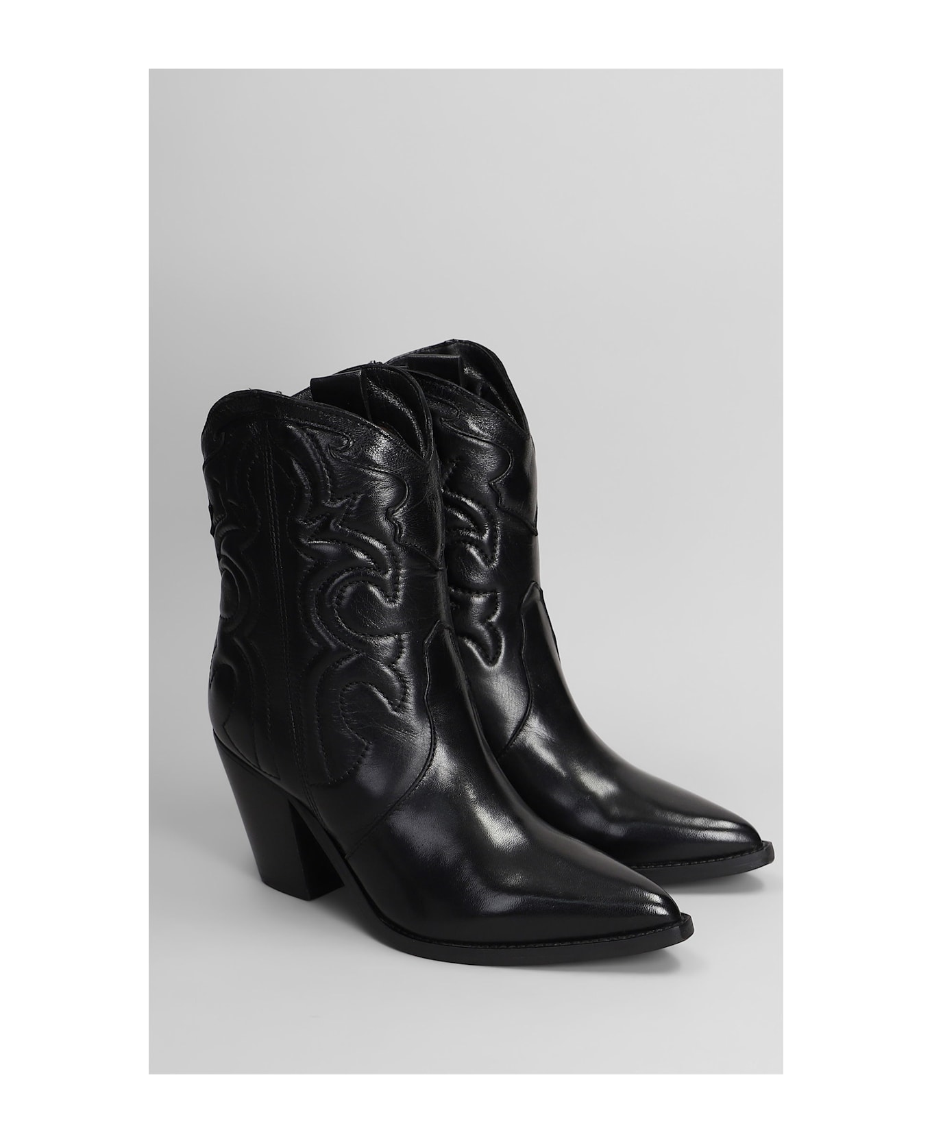 Julie Dee Texan Ankle Boots In Black Leather - black ブーツ