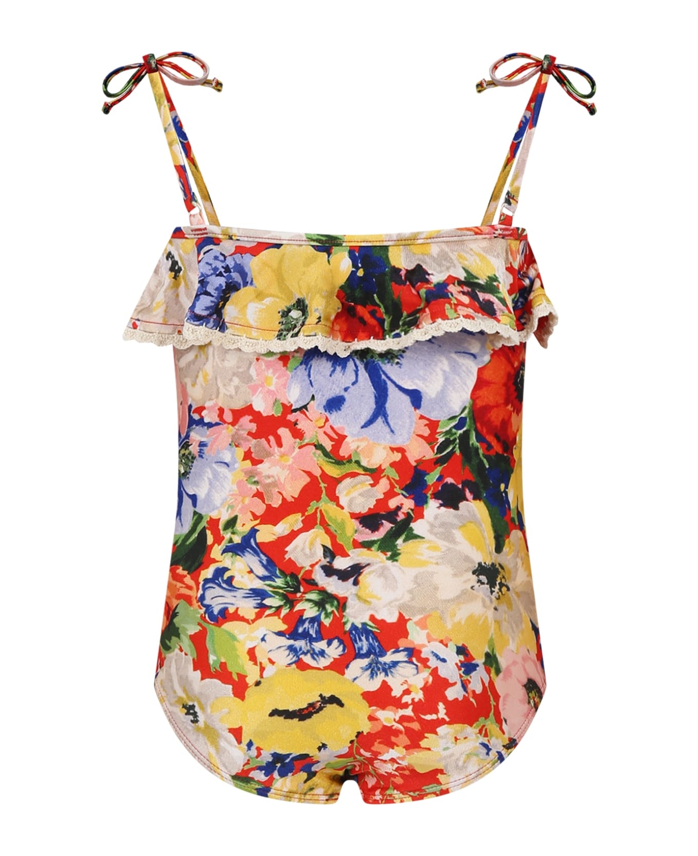 Zimmermann One-piece Red Swimsuit For Girl With Floral Print - Multicolor 水着