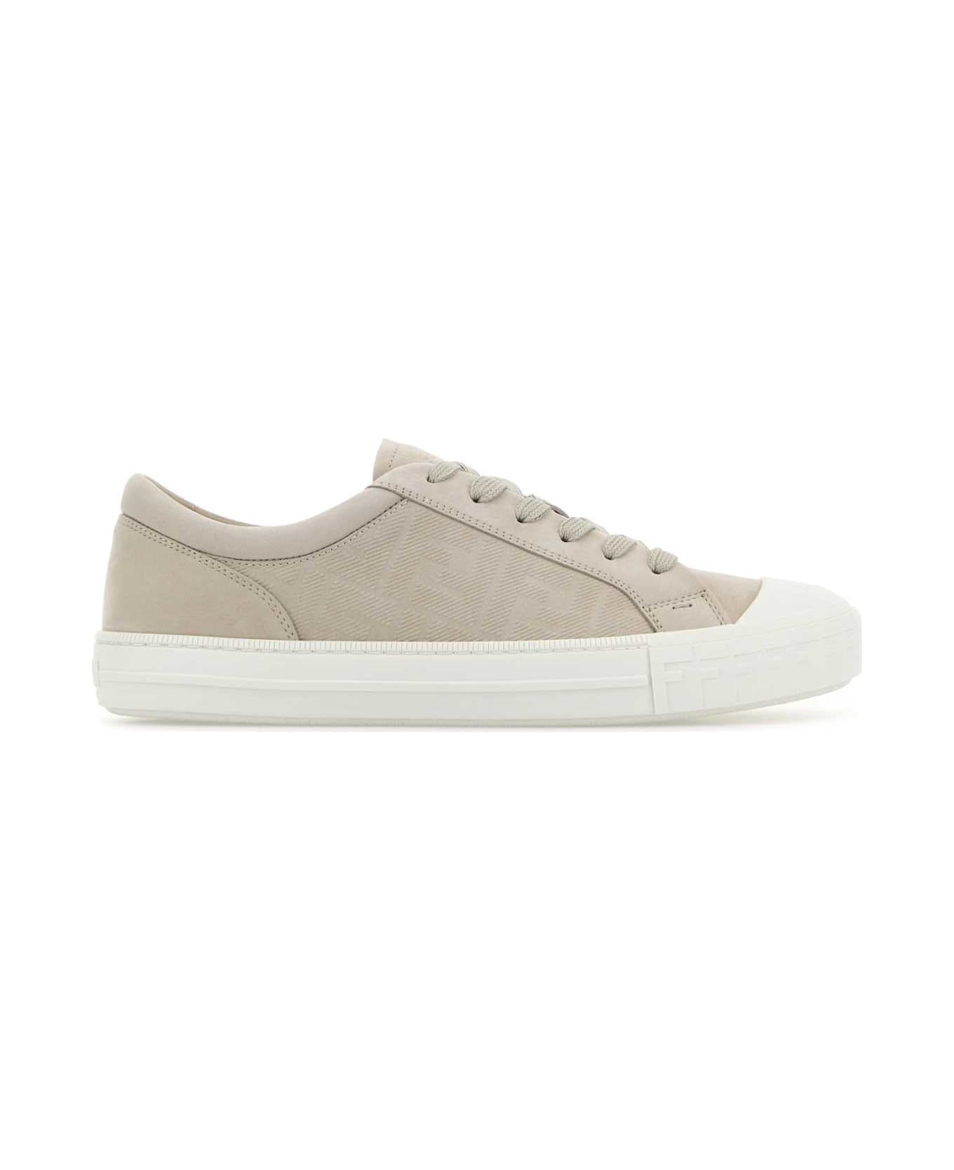 Fendi Light Grey Leather Domino Sneakers - BEIGE+BEIGE