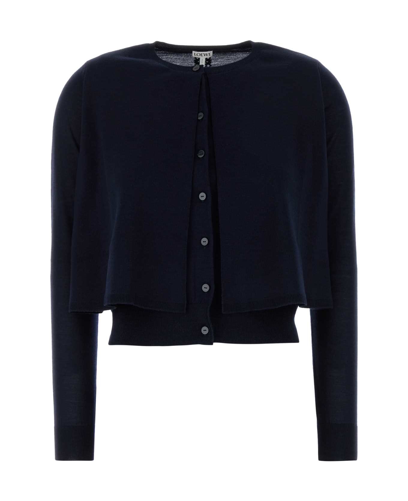 Loewe Midnight Blue Wool Cardigan - DARKNAVYBLUE