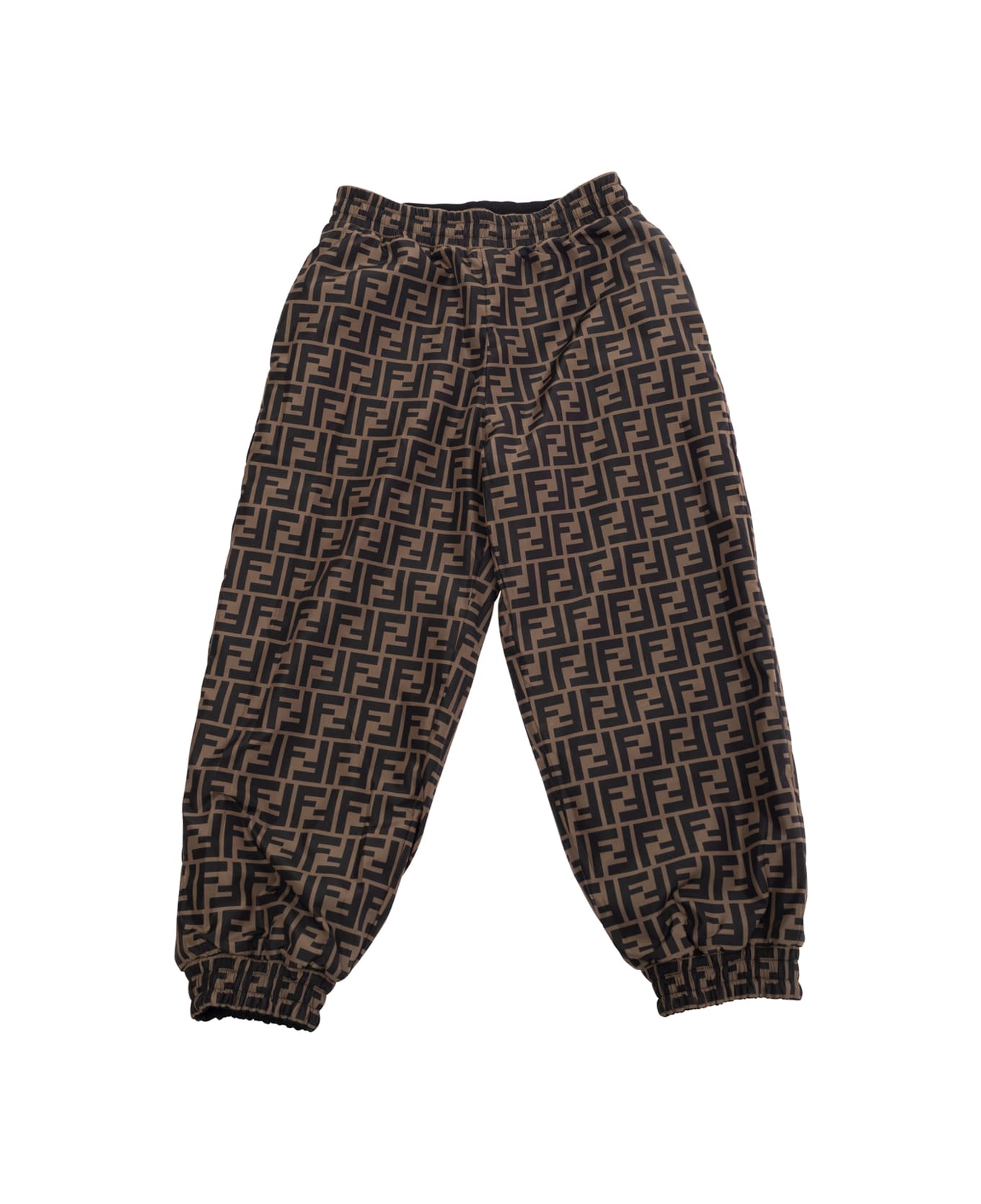 Fendi Blue Reversible Pants With Drawstring Elastic Waist And Logo Lettering On The Rear In Tech Fabric Boy - Brown