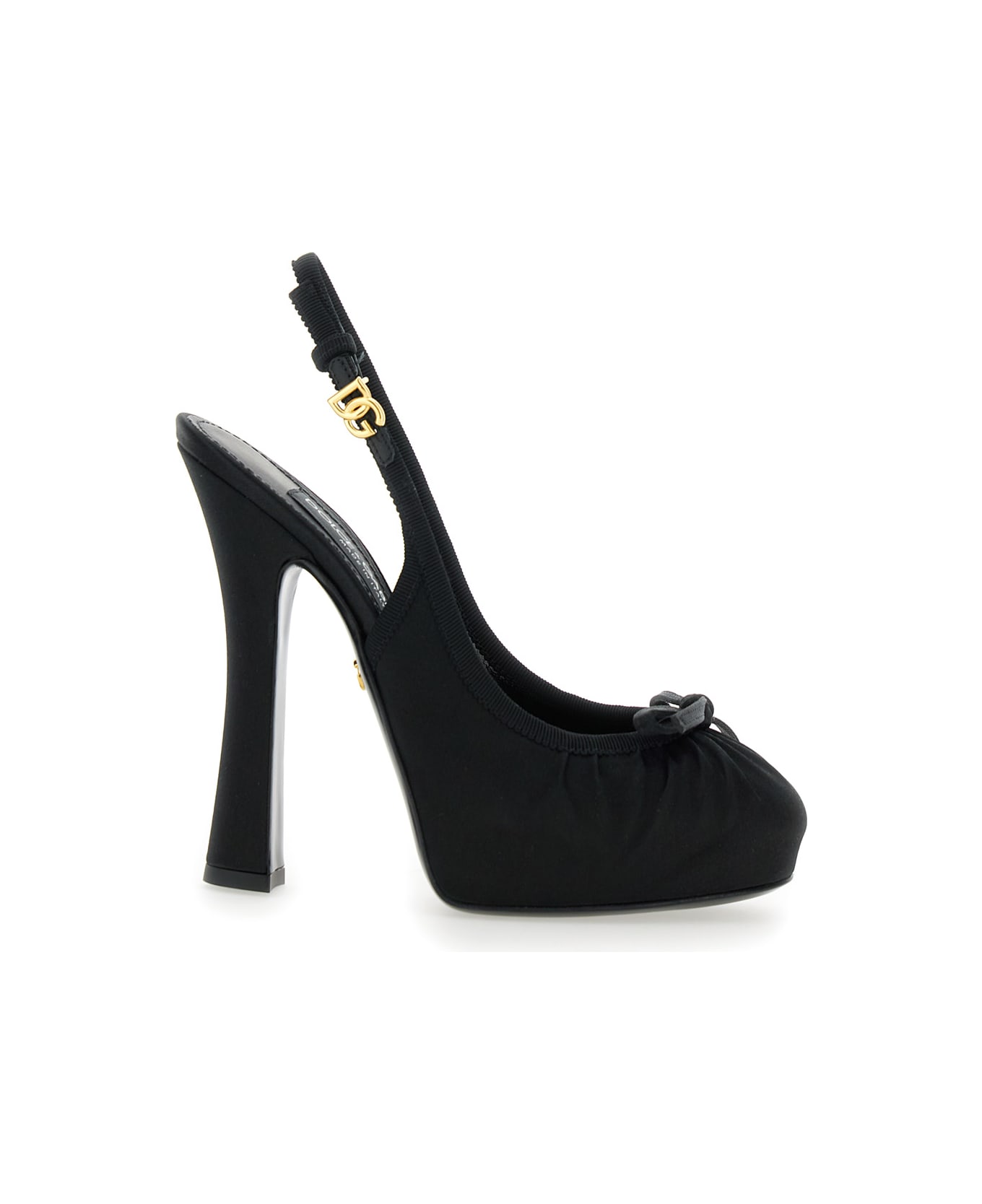 Dolce & Gabbana Black Pumps With Band With Metallic Dg Buckle And Bow On The Front In Fabric Woman - Black