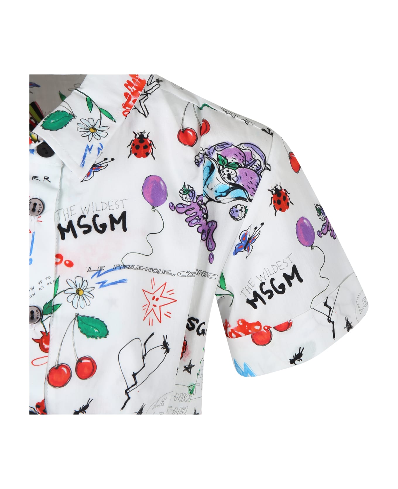 MSGM White Crop Shirt For Girl With Comic Print And Logo - White