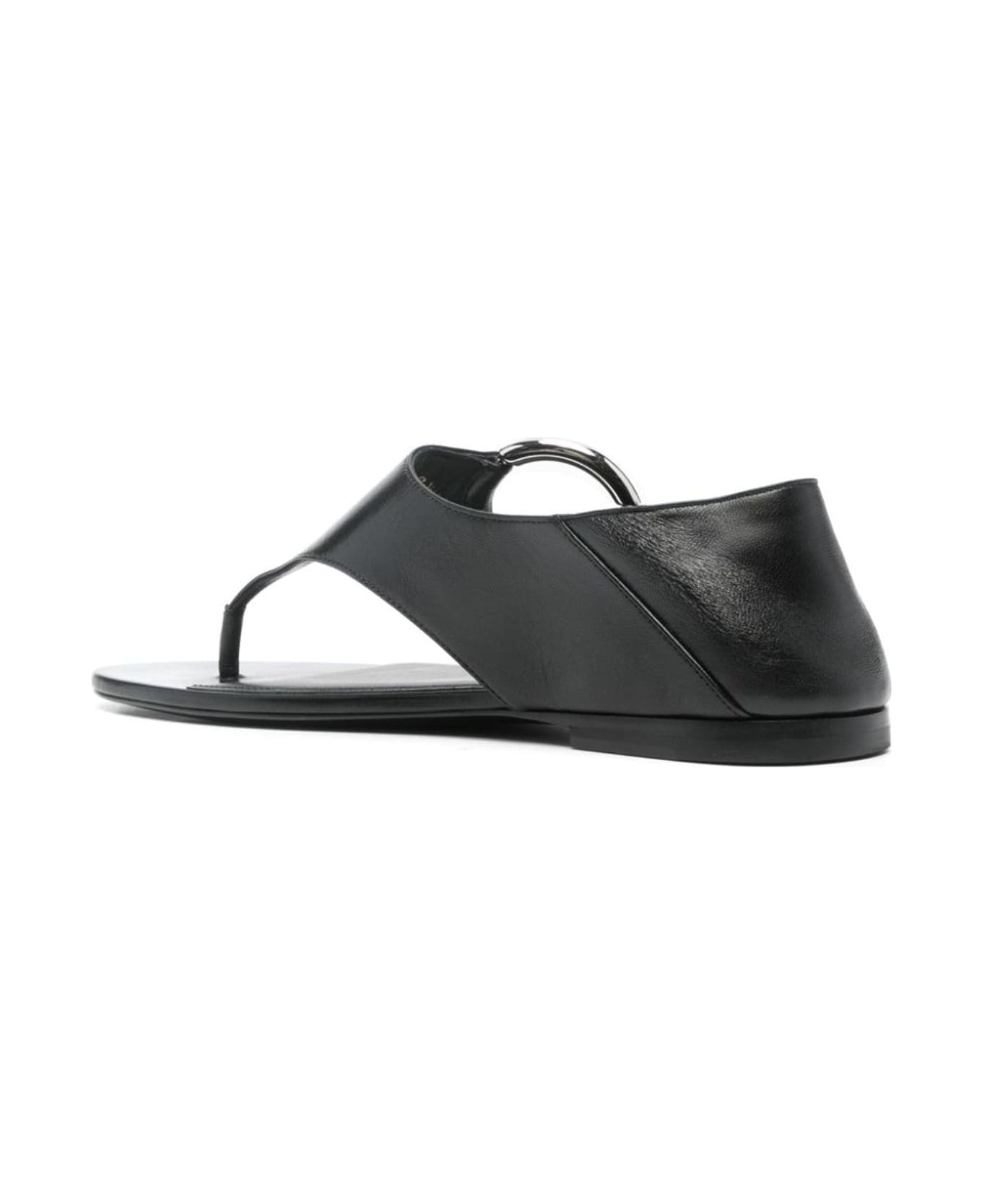 Saint Laurent Ring Leather Flat Sandals - Black