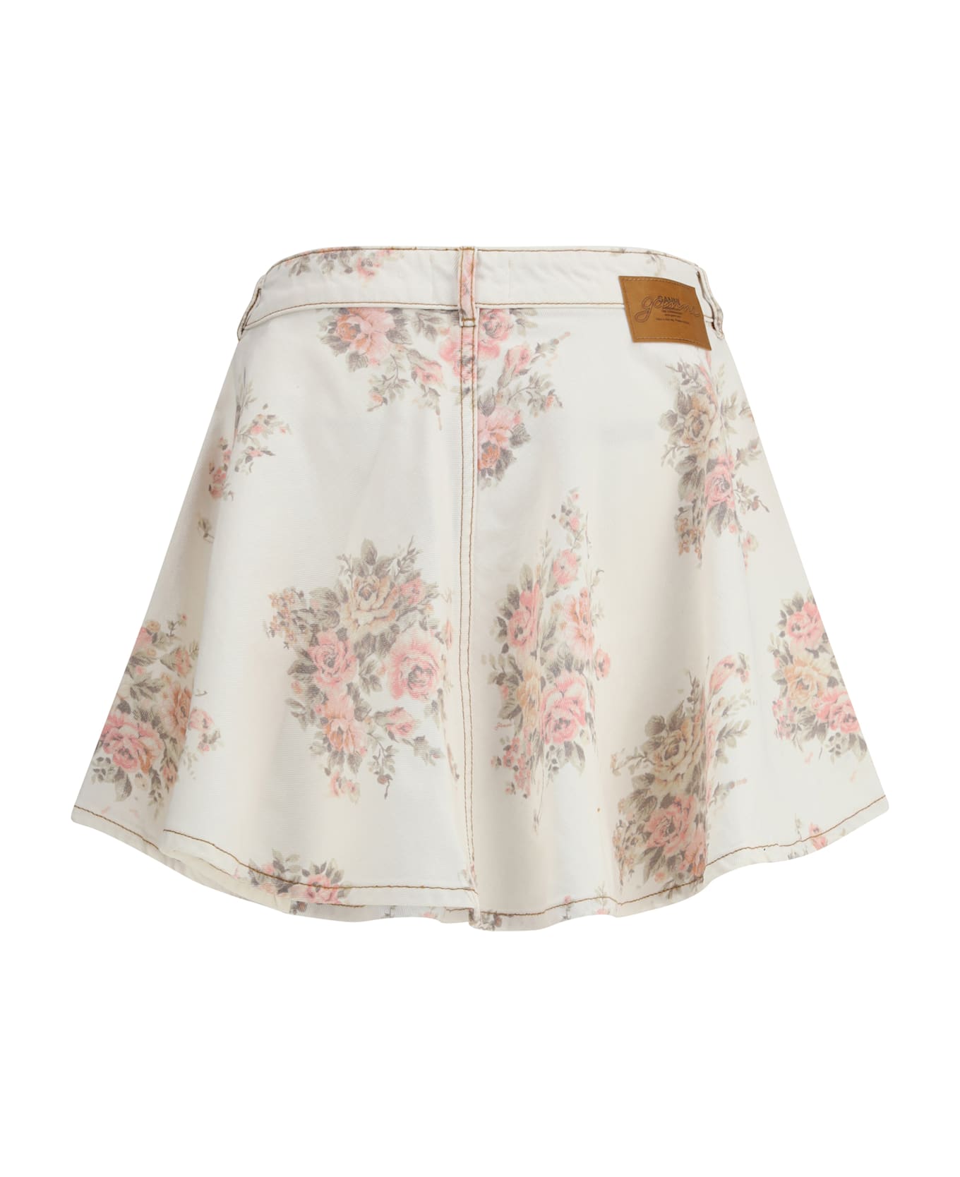 Ganni Floral Print Denim Miniskirt - IVORY