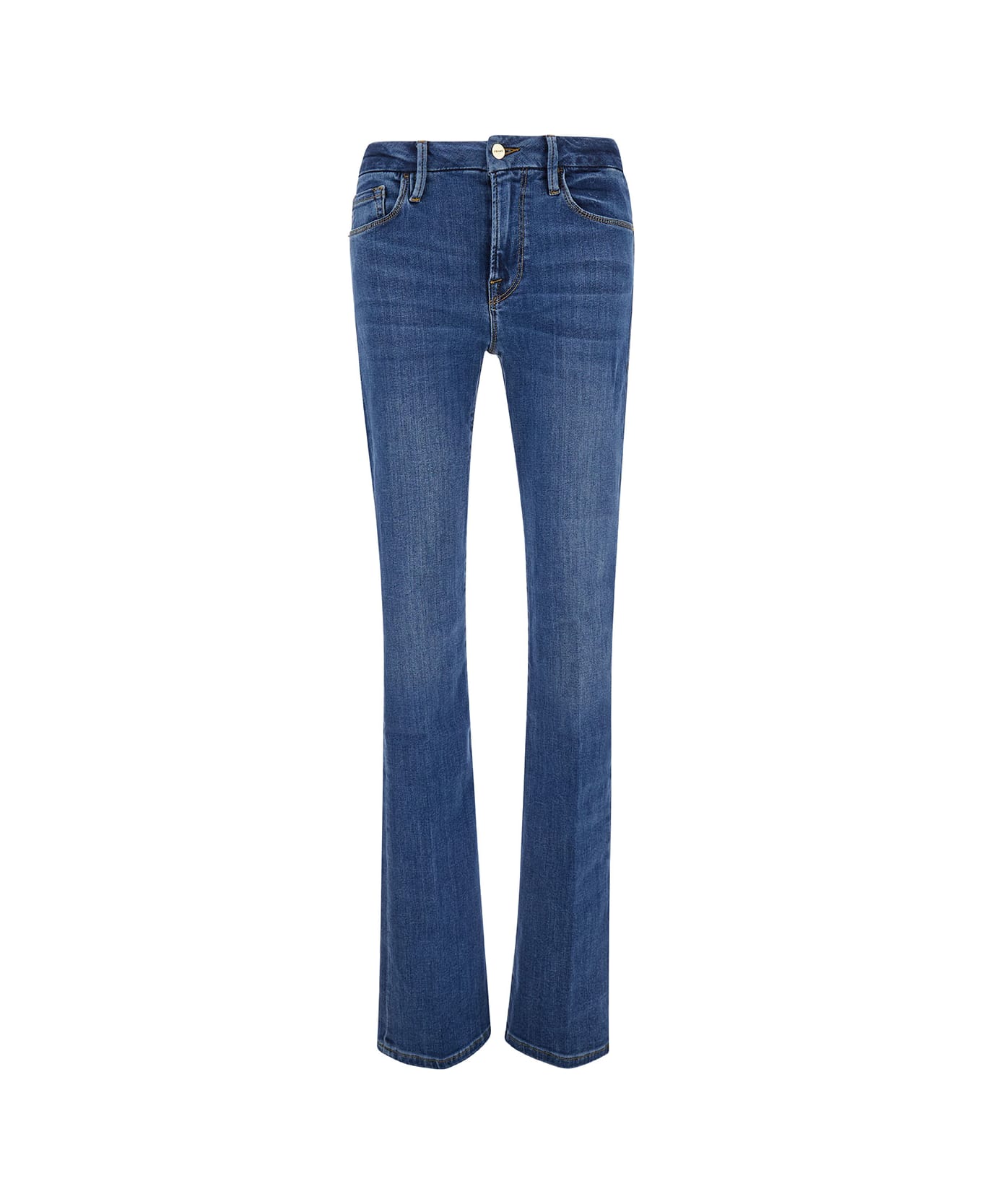 Frame 'mini Boot' Blue Flared Jeans With Branded Button In Cotton Blend Denim Woman - Blu デニム