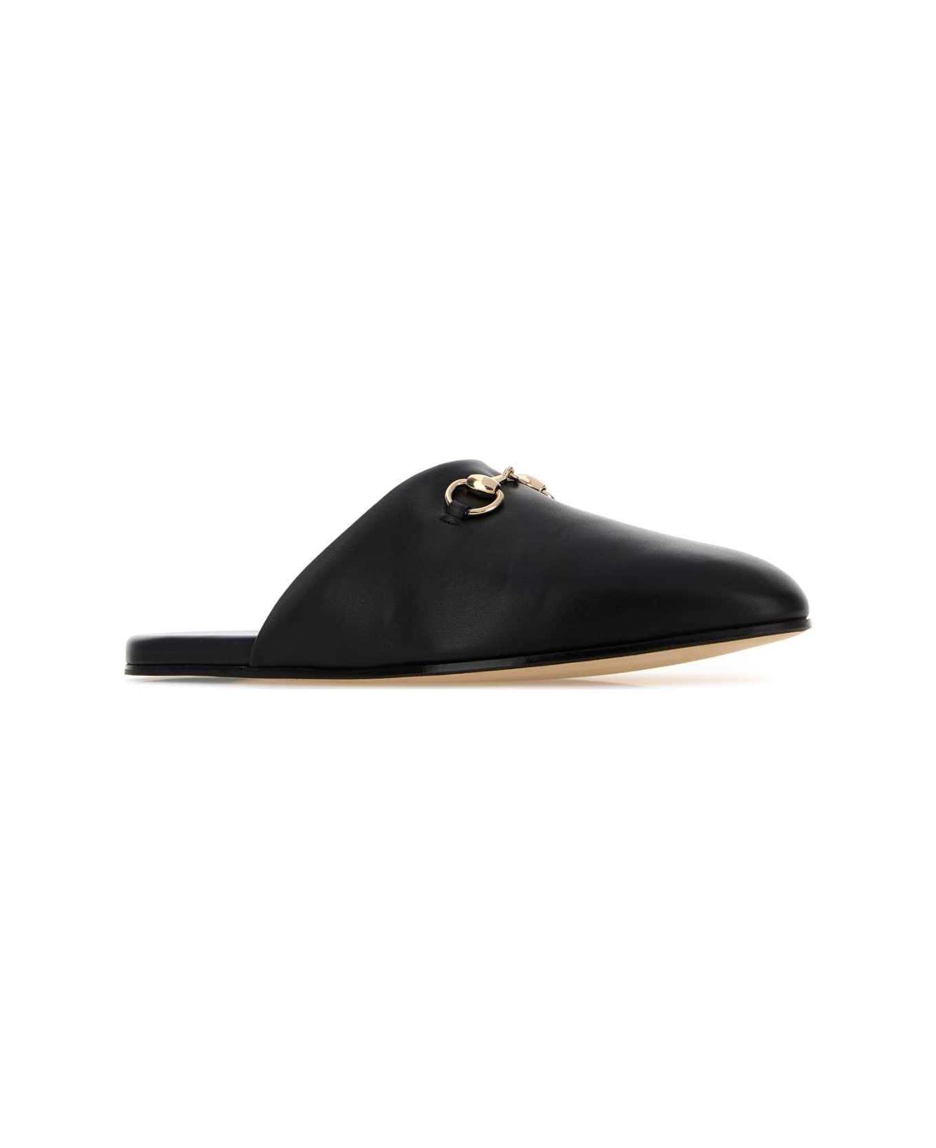 Gucci Black Nappa Leather Slippers - NERO
