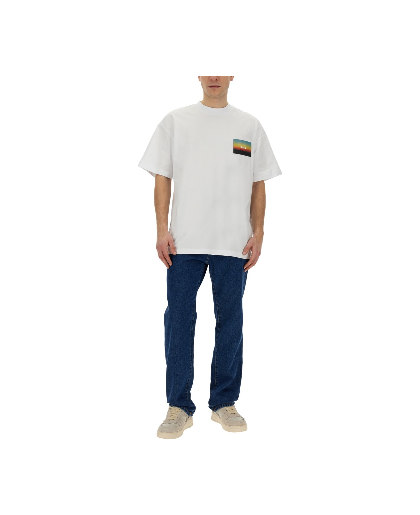 MSGM T-shirt With 'sunset' Patch Application - White