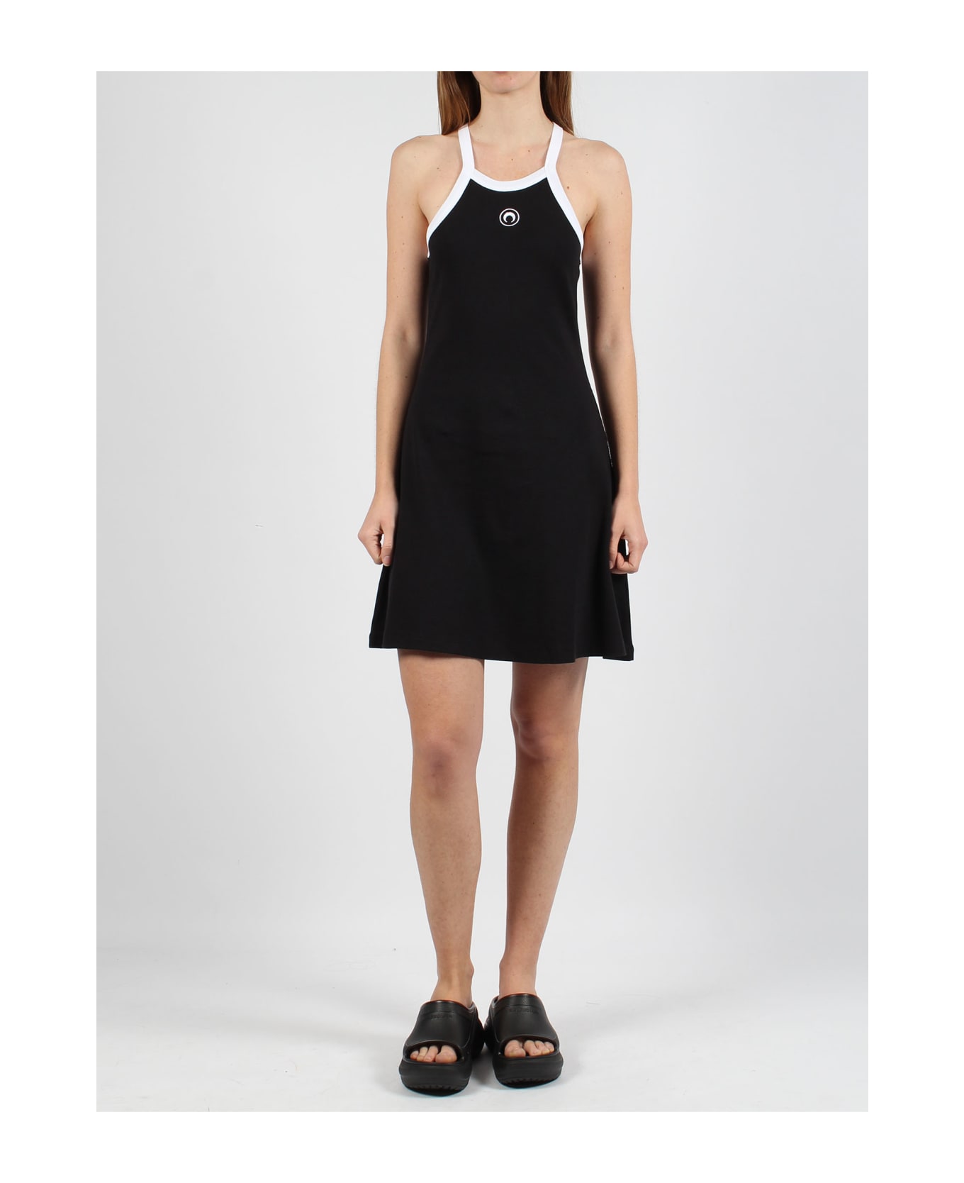 Marine Serre Organic Cotton Rib Flared Dress - Black ワンピース＆ドレス