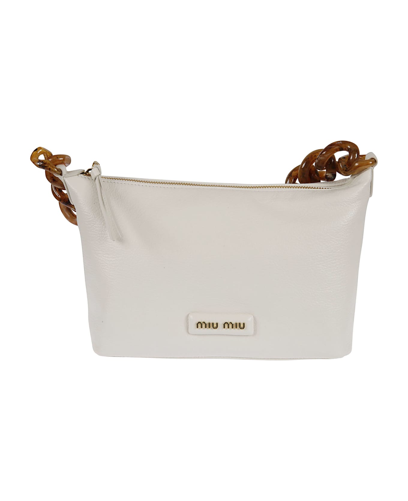Miu Miu Logo Plaque Top Zip Chain Shoulder Bag - White
