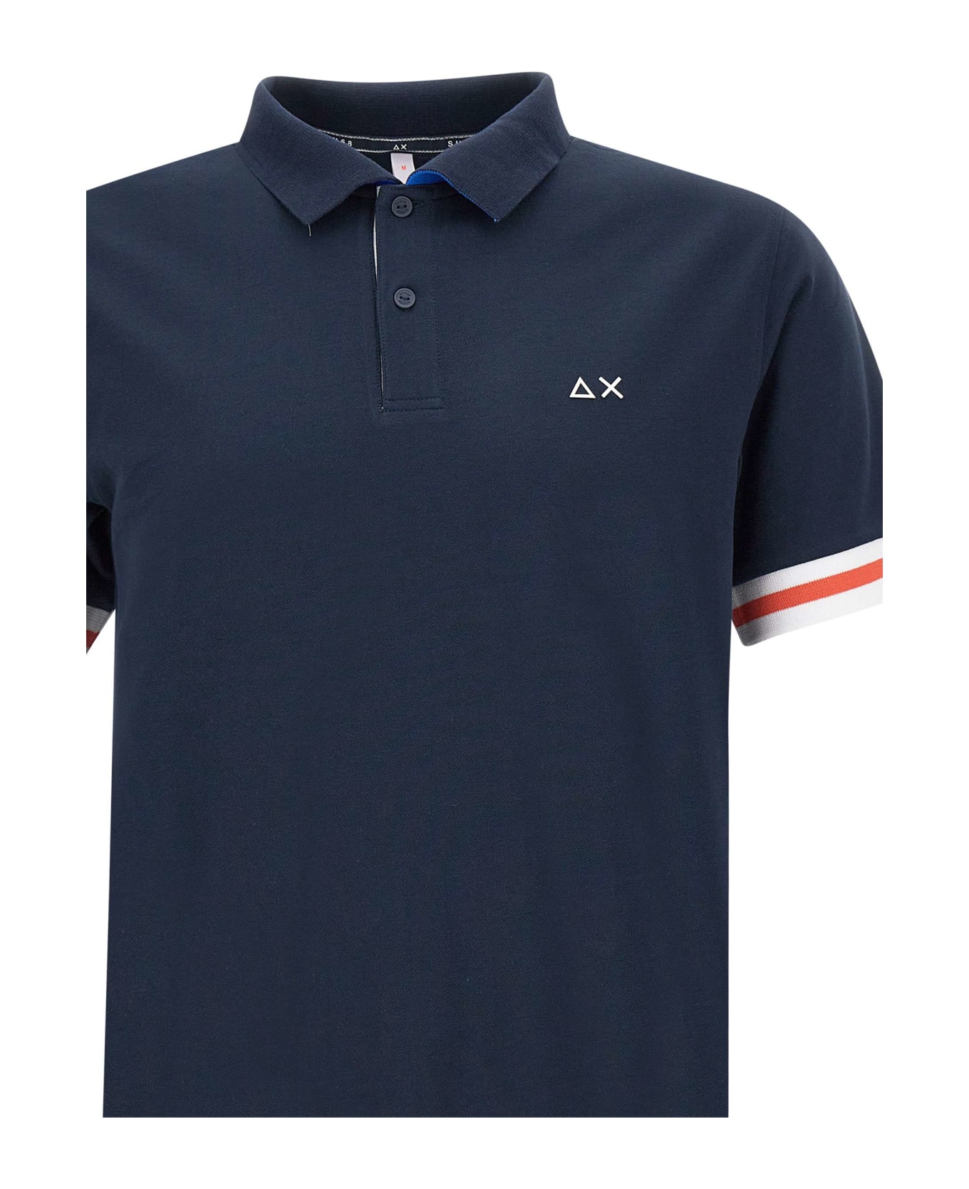 Sun 68 "stripes" Cotton Polo Shirt - BLUE